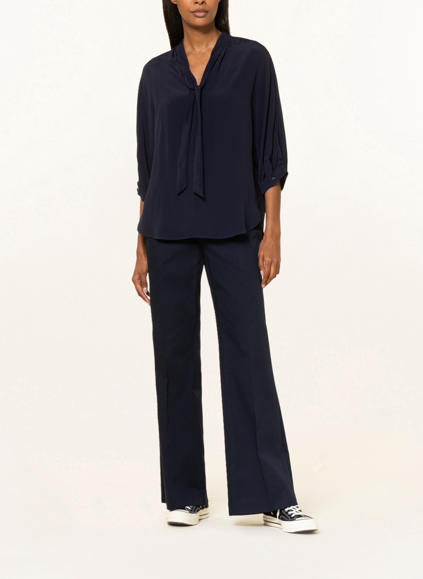 LUISA CERANO Bow-tie blouse with 3/4 sleeves and silk, Color: DARK BLUE (Image 2)