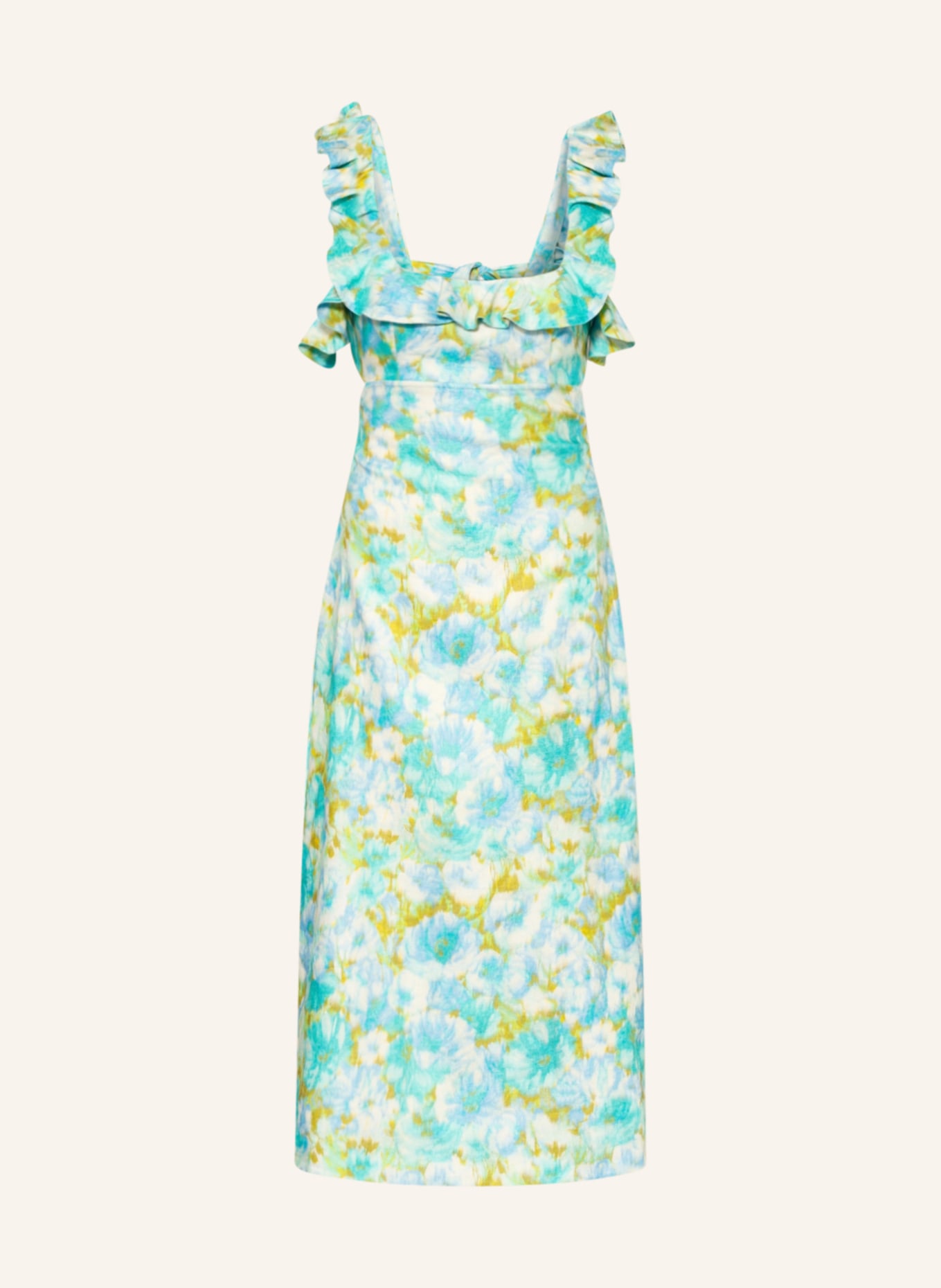ZIMMERMANN Linen dress HIGH TIDE with frills, Color: NEON TURQUOISE/ LIGHT BLUE/ DARK YELLOW (Image 1)
