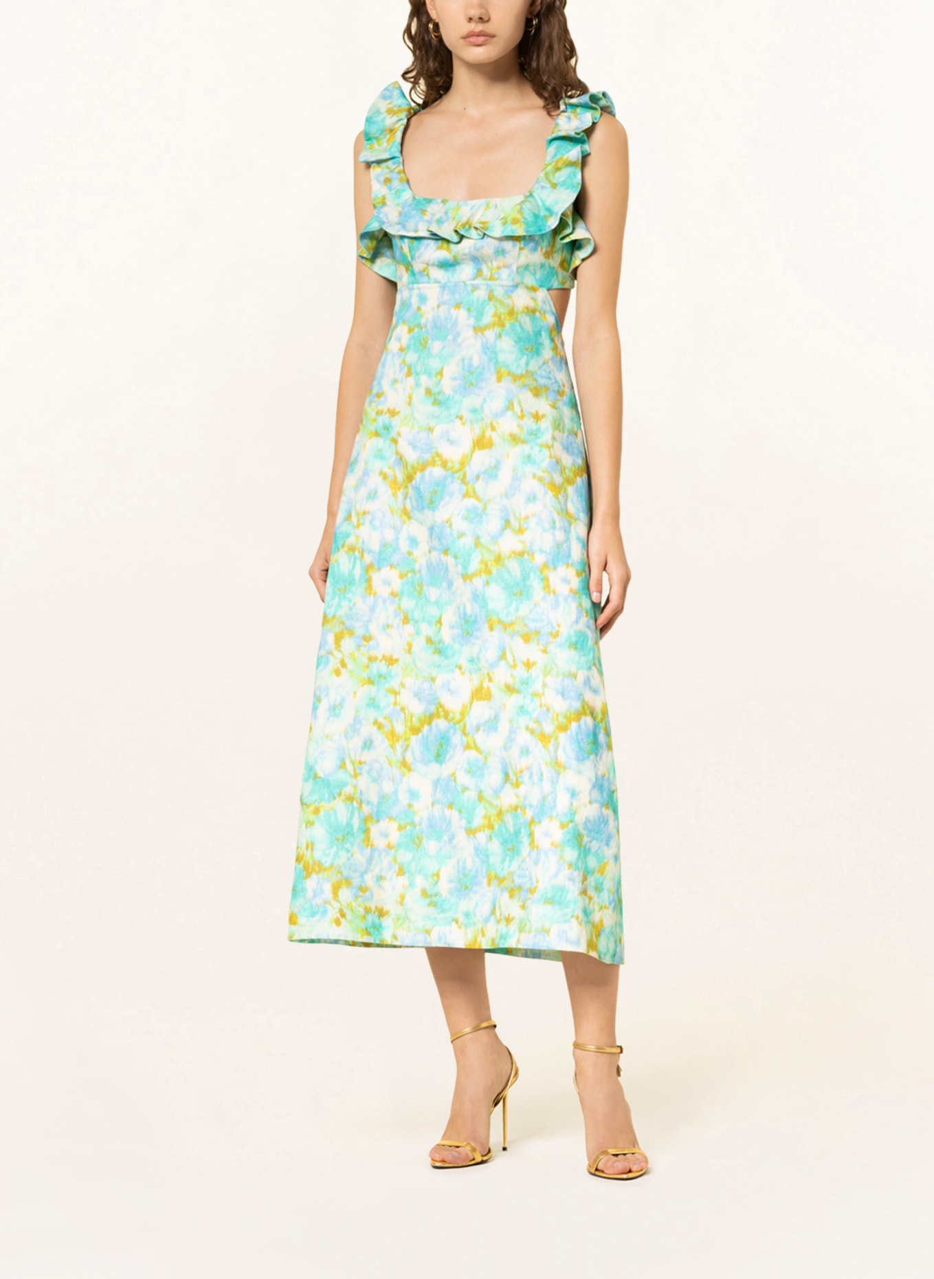 ZIMMERMANN Linen dress HIGH TIDE with frills, Color: NEON TURQUOISE/ LIGHT BLUE/ DARK YELLOW (Image 2)