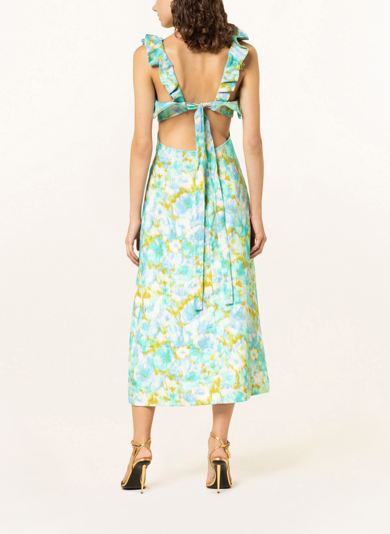 ZIMMERMANN Linen dress HIGH TIDE with frills, Color: NEON TURQUOISE/ LIGHT BLUE/ DARK YELLOW (Image 3)