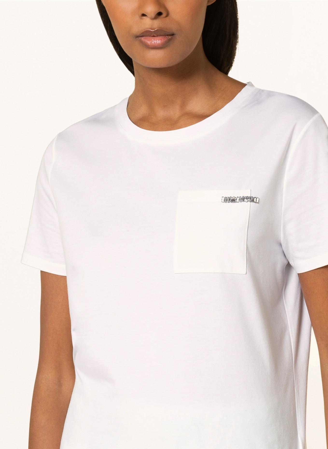 MARC CAIN T-shirt z obszyciem ozdobnymi kamykami, Kolor: 100 WHITE (Obrazek 4)