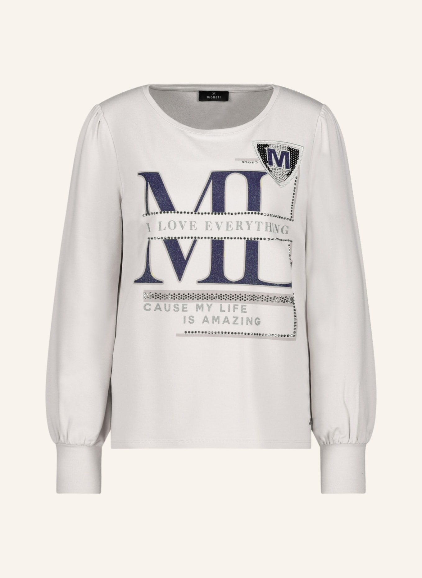 monari Longsleeve mit Pailletten und Schmucksteinen: CREME