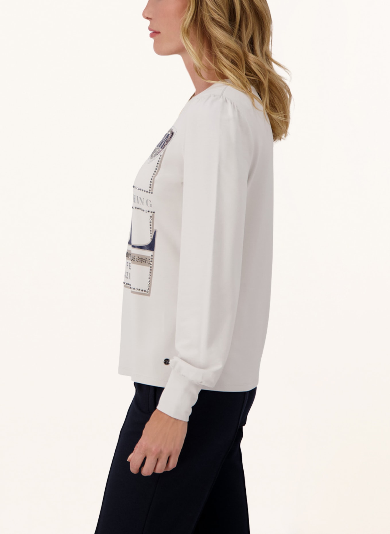 monari Longsleeve mit Pailletten und Schmucksteinen: CREME
