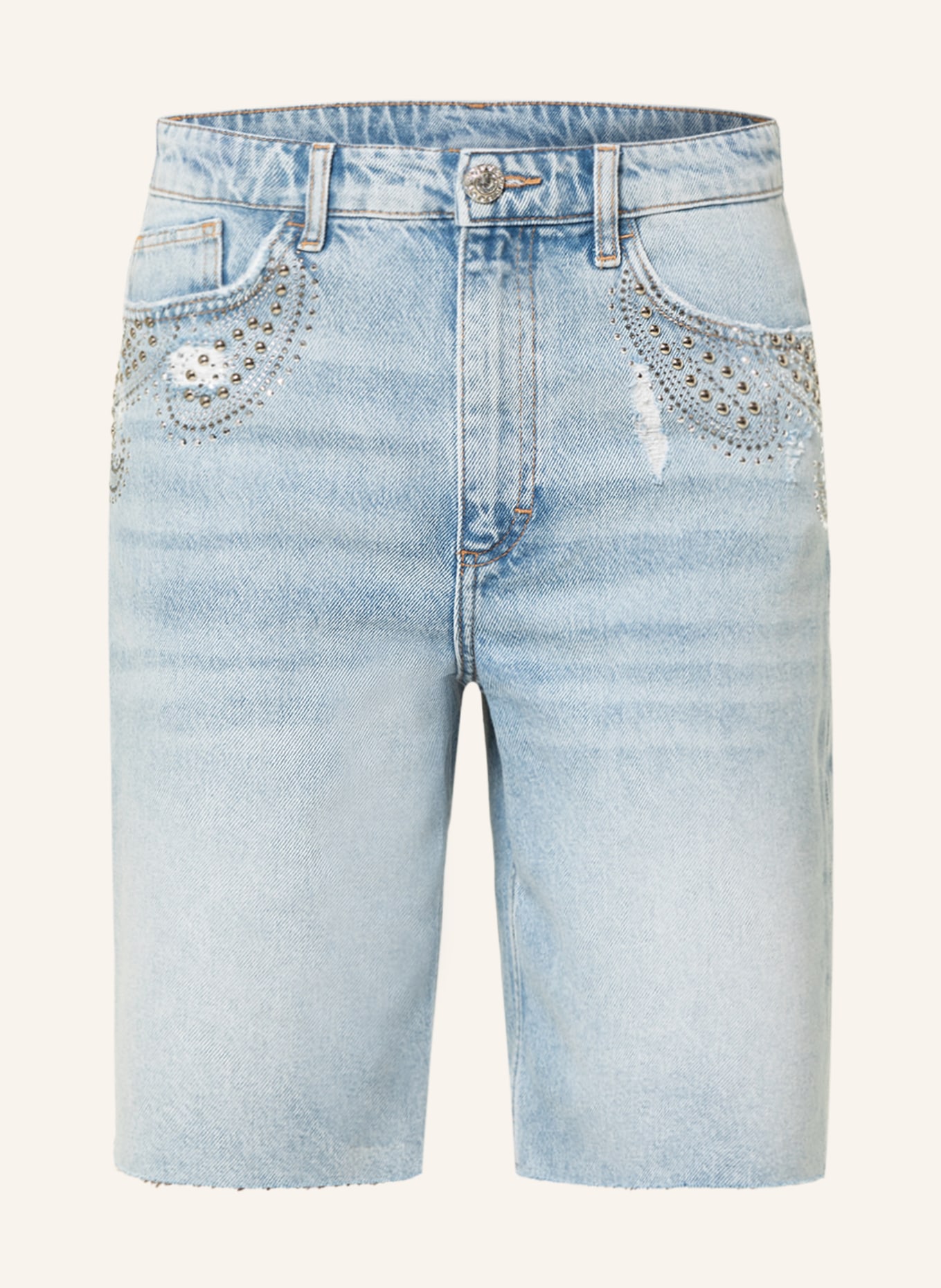 LIU JO Szorty jeansowe z ozdobnymi kamykami, Kolor: 78252 Den.Blue awry wash (Obrazek 1)