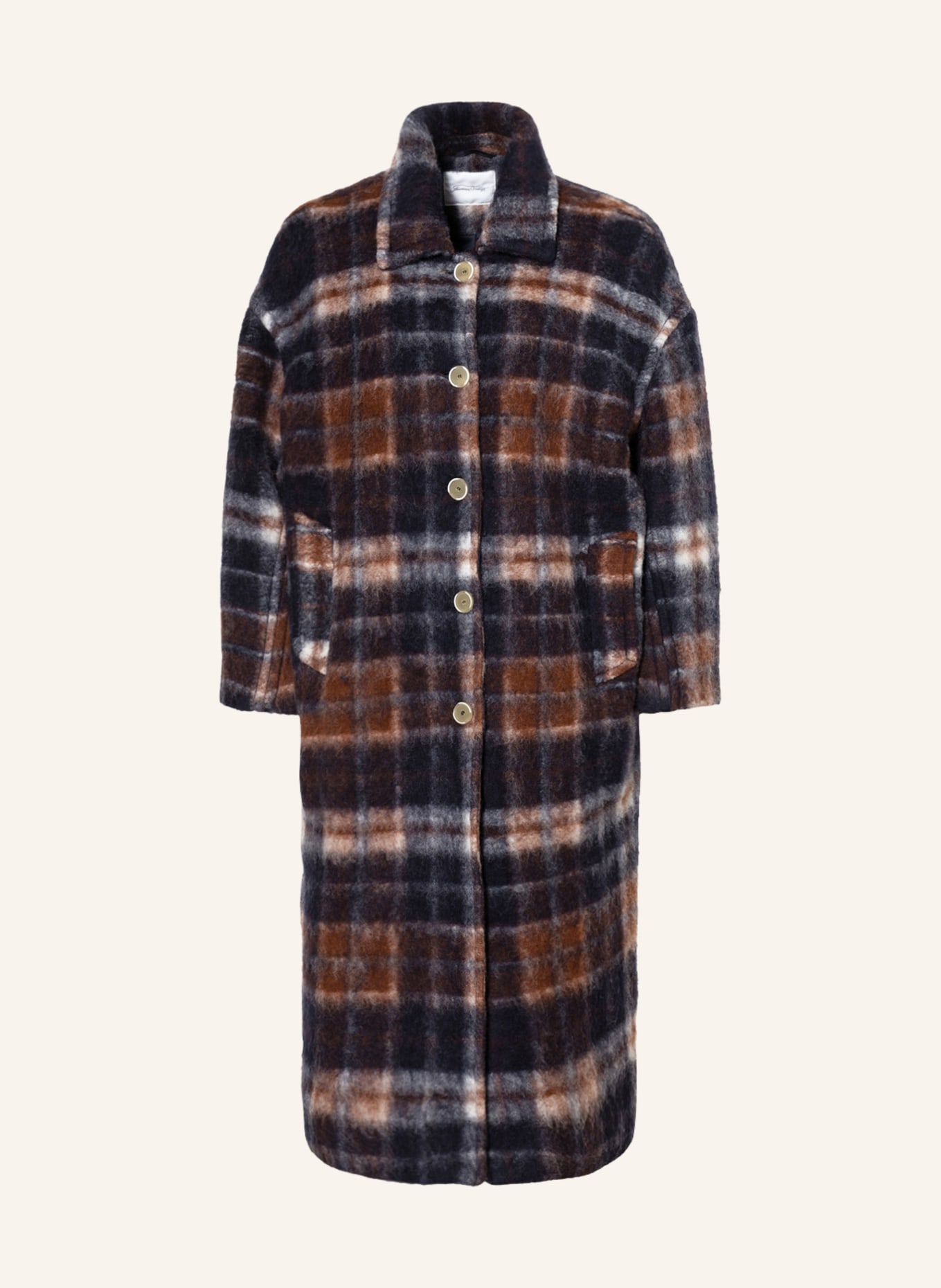 American Vintage Vlněný kabát , Barva: HNĚDÁ/ REŽNÁ/ TMAVĚ MODRÁ (Obrázek 1)