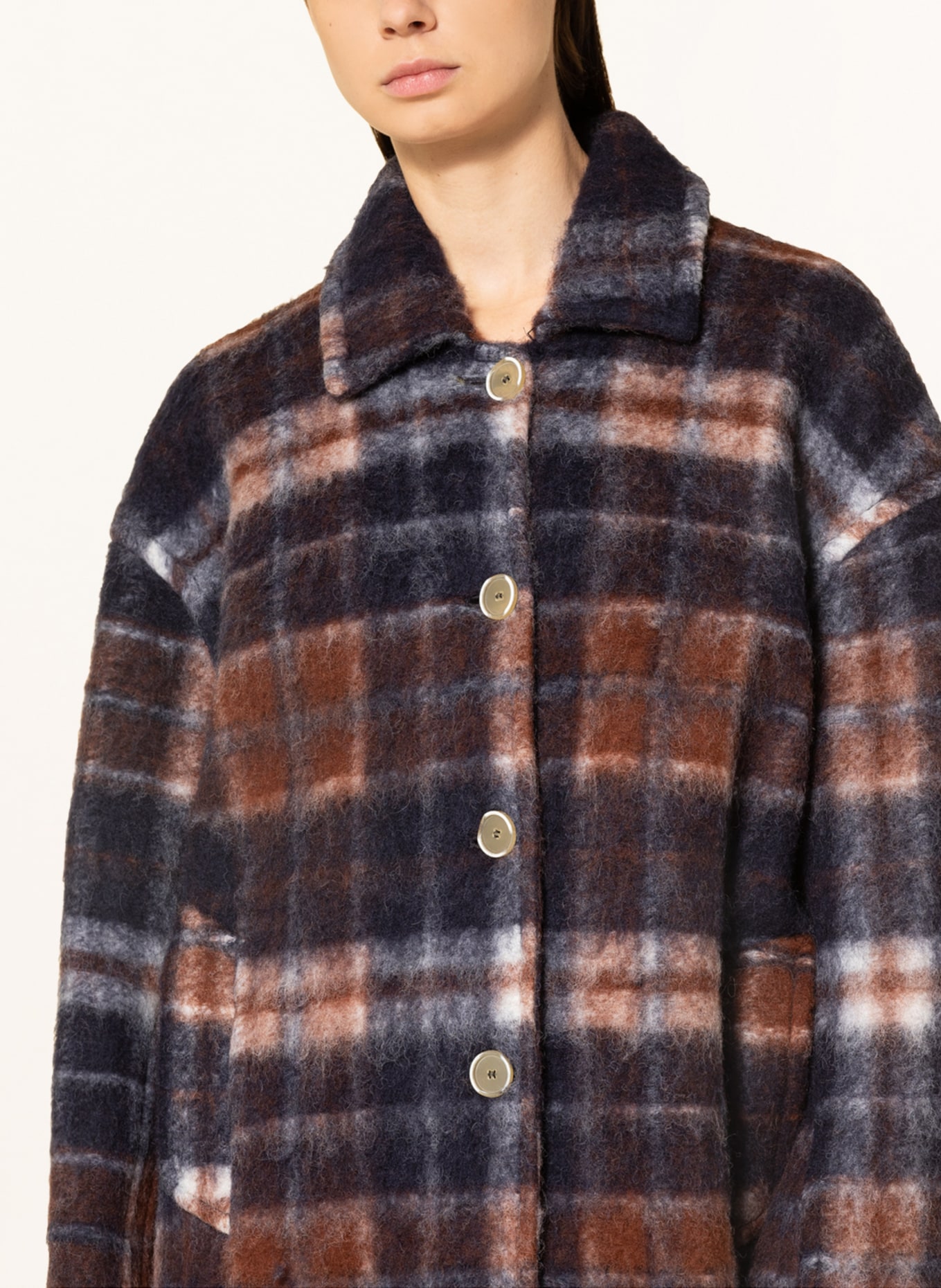 American Vintage Vlněný kabát , Barva: HNĚDÁ/ REŽNÁ/ TMAVĚ MODRÁ (Obrázek 4)