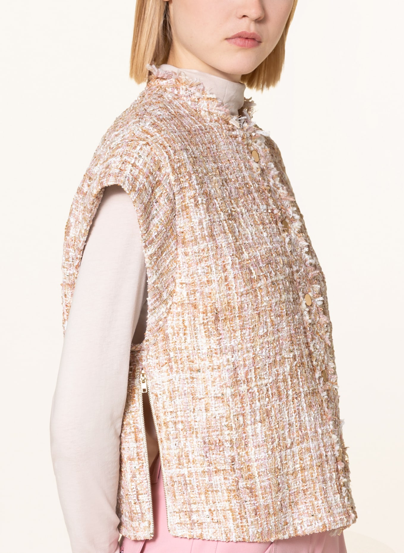 summum woman Tweed vest with luster yarn, Color: ECRU/ BEIGE/ PINK (Image 4)
