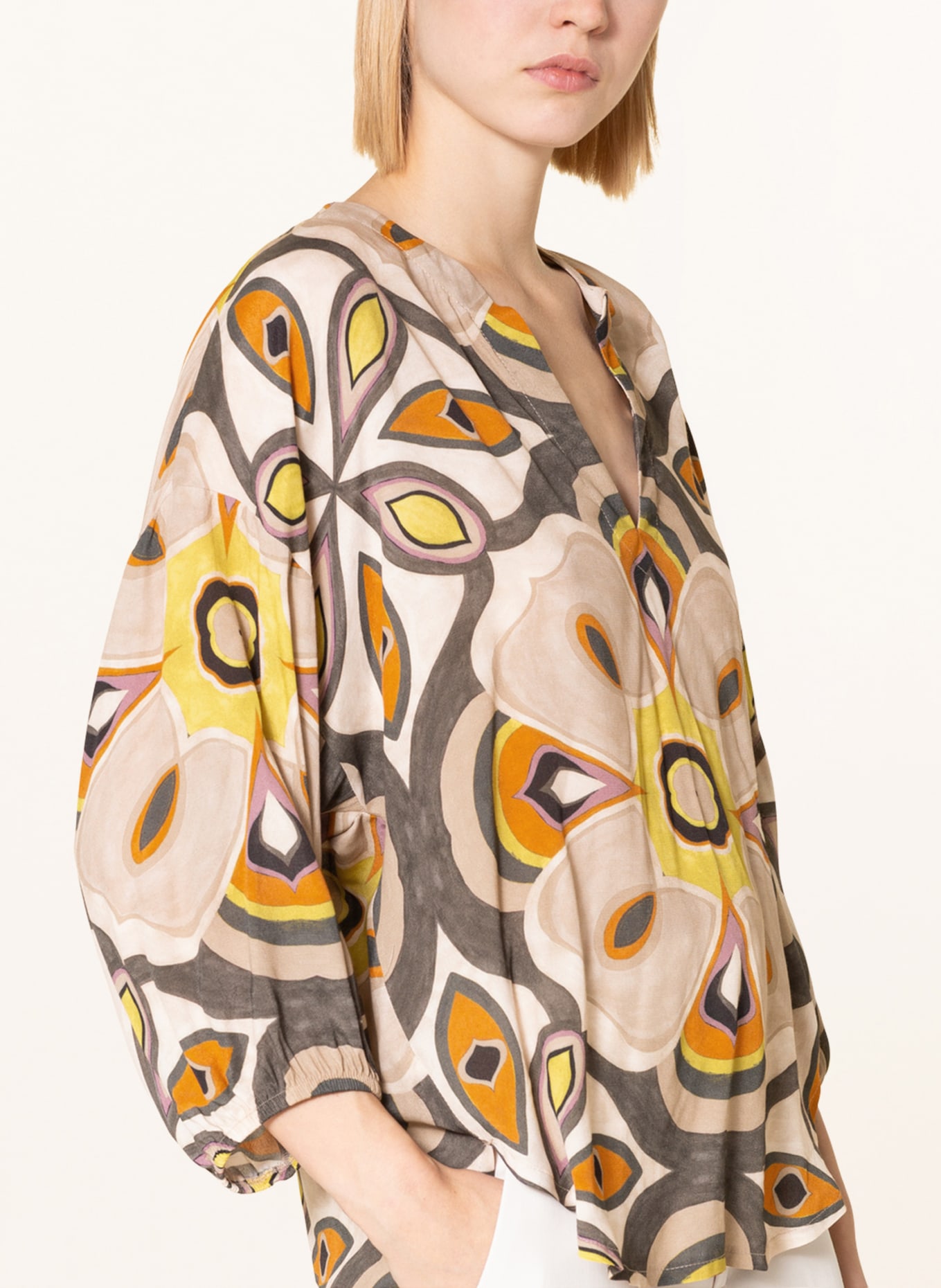 summum woman Tunic with 3/4 sleeves, Color: BEIGE/ DARK GRAY/ ORANGE (Image 4)