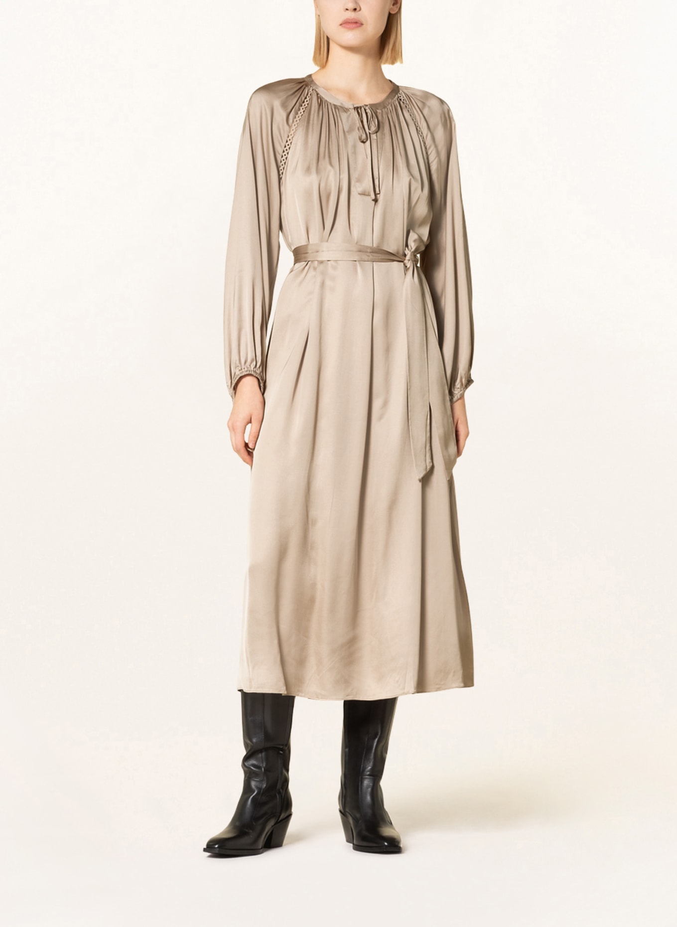 summum woman Satin dress with lace, Color: TAUPE (Image 2)