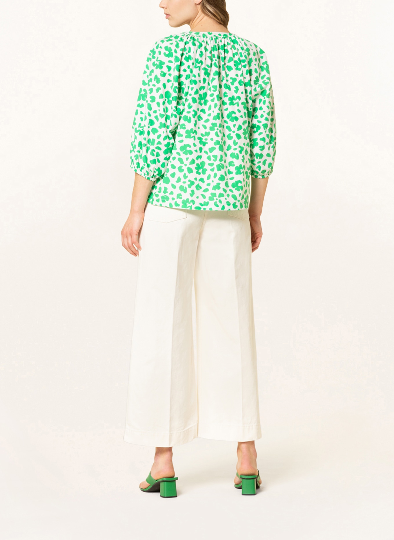 REPEAT Blouse with 3/4 sleeves, Color: ECRU/ GREEN (Image 3)