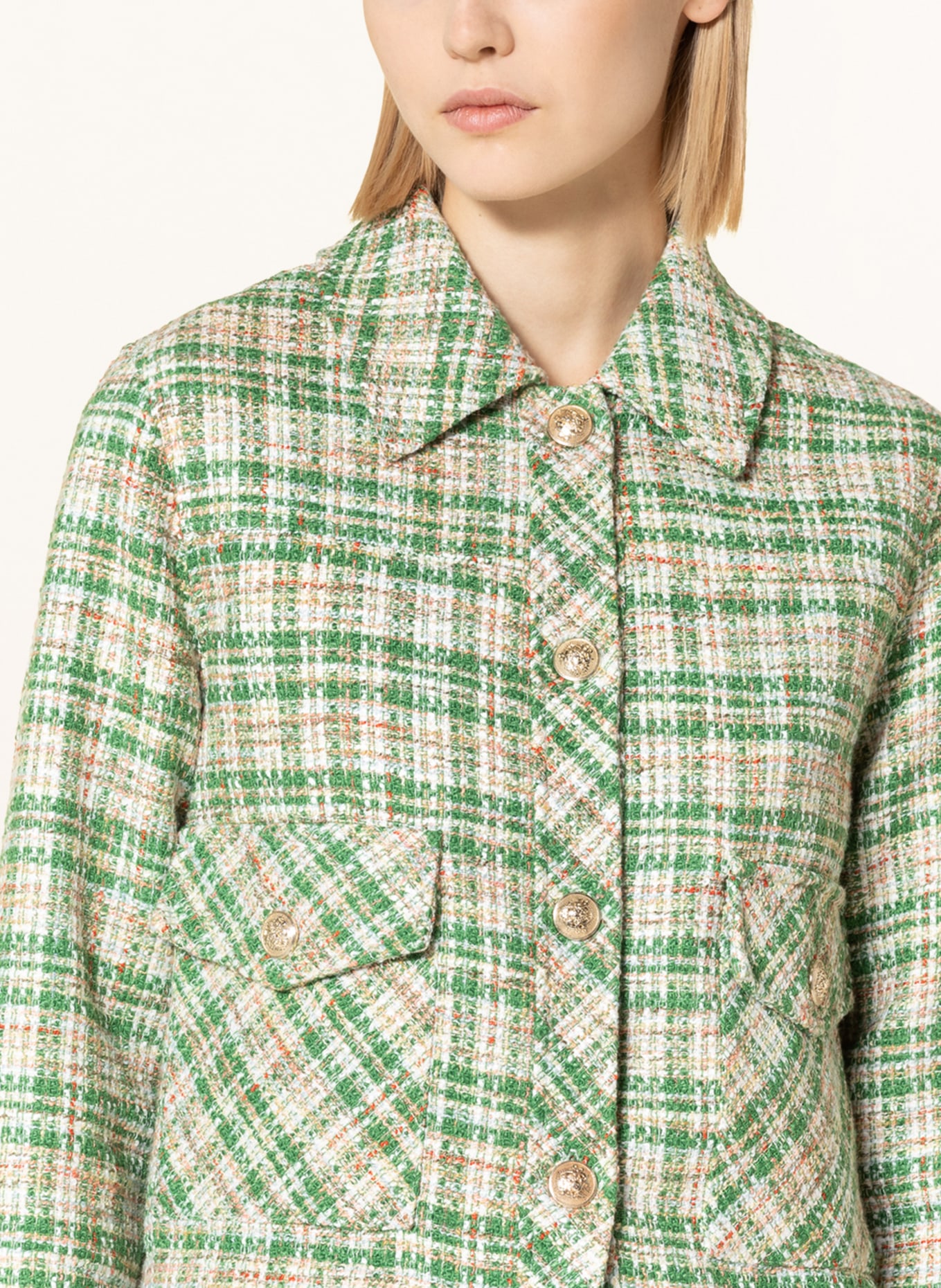 RINO & PELLE Boxy jacket SEANNA , Color: GREEN/ WHITE/ LIGHT YELLOW (Image 4)