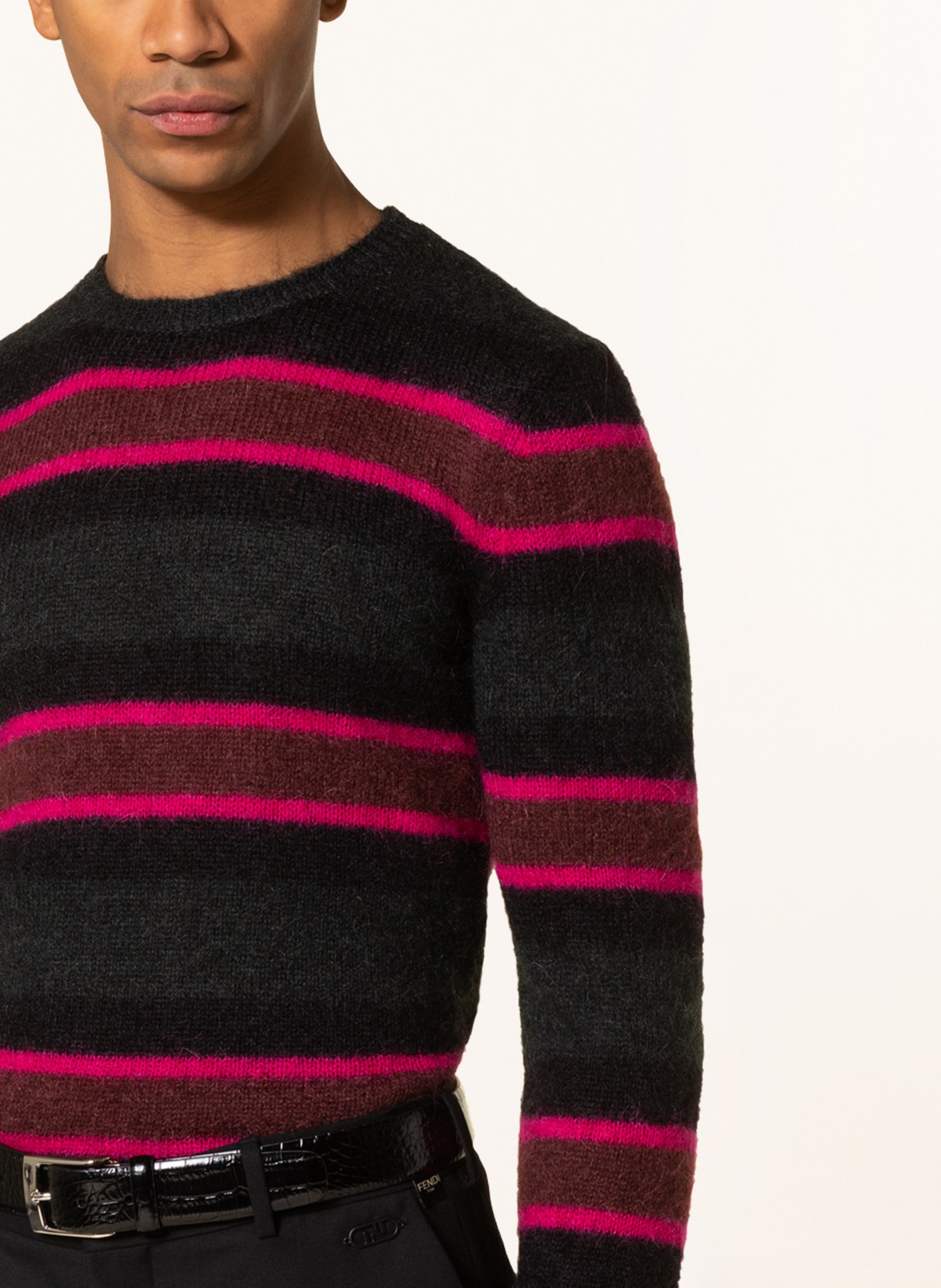 SAINT LAURENT Sweter z dodatkiem moheru, Kolor: CZARNY/ MOCNORÓŻOWY/ CIEMNOCZERWONY (Obrazek 4)