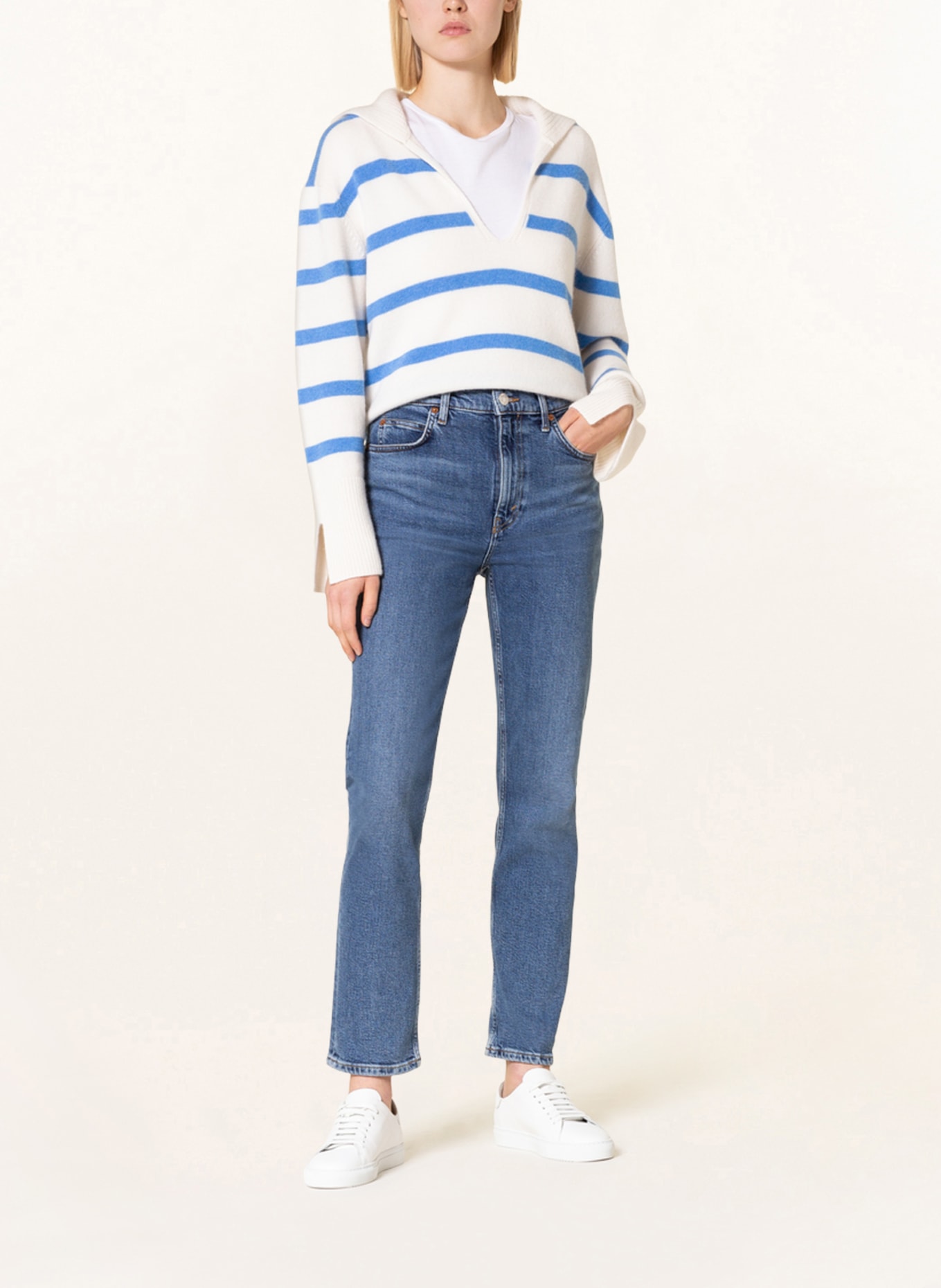 (THE MERCER) N.Y. Cashmere sweater , Color: CREAM/ BLUE (Image 2)