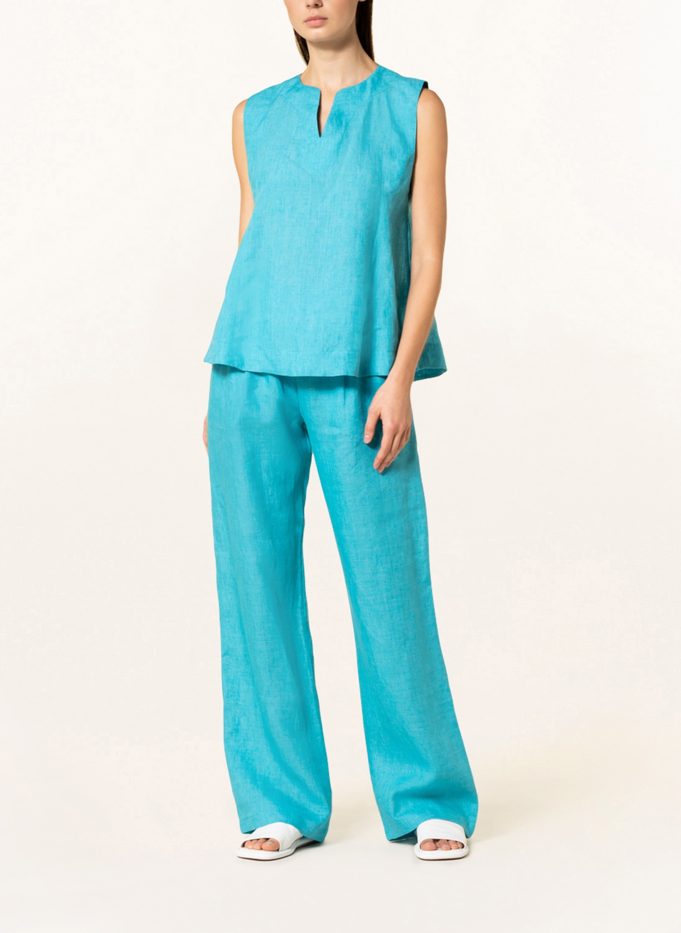 (THE MERCER) N.Y. Blouse top made of linen, Color: TURQUOISE (Image 2)