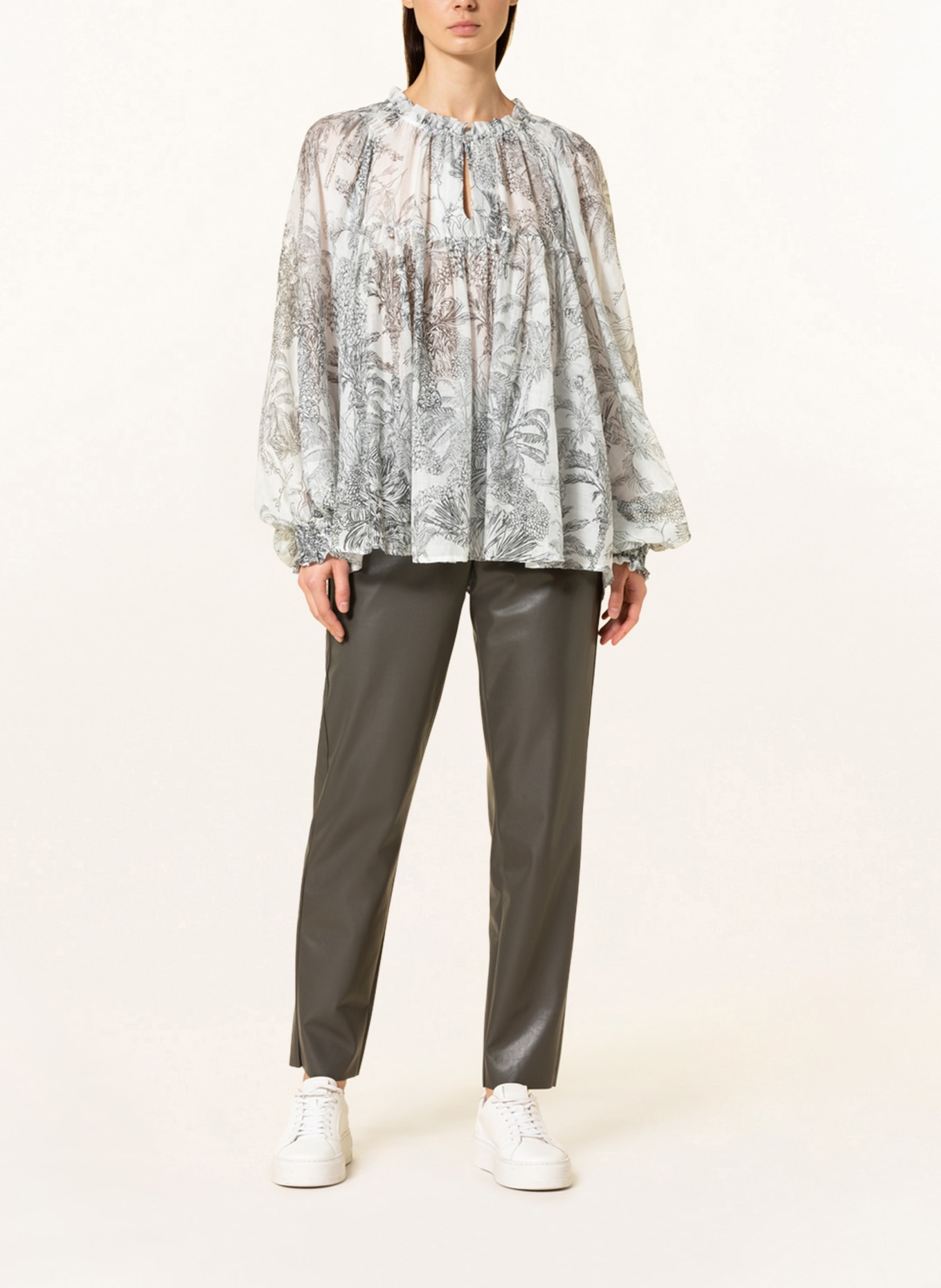 (THE MERCER) N.Y. Shirt blouse with silk , Color: WHITE/ BLACK (Image 2)