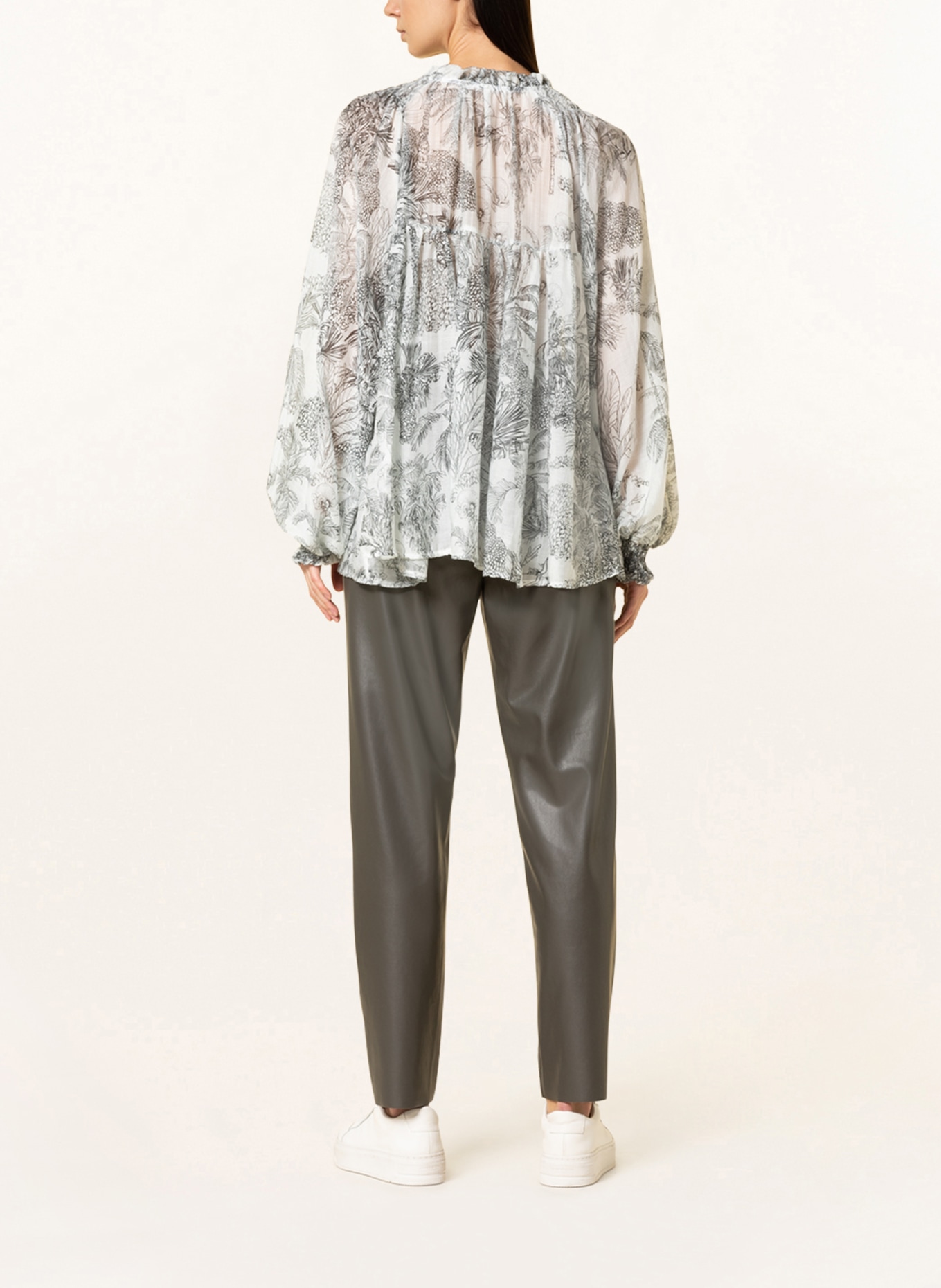 (THE MERCER) N.Y. Shirt blouse with silk , Color: WHITE/ BLACK (Image 3)
