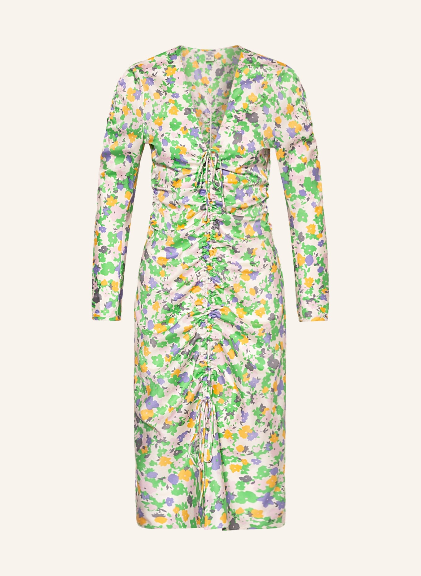 BAUM UND PFERDGARTEN Silk dress ADITRI, Color: CREAM/ LIGHT GREEN/ PURPLE (Image 1)