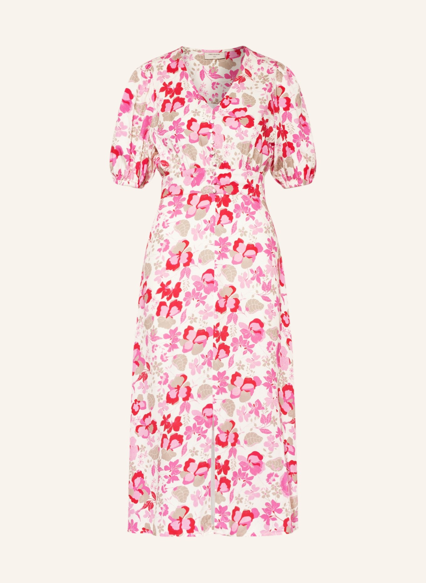 FREEQUENT Kleid FQGELINE, Farbe: ECRU/ ROT/ PINK (Bild 1)