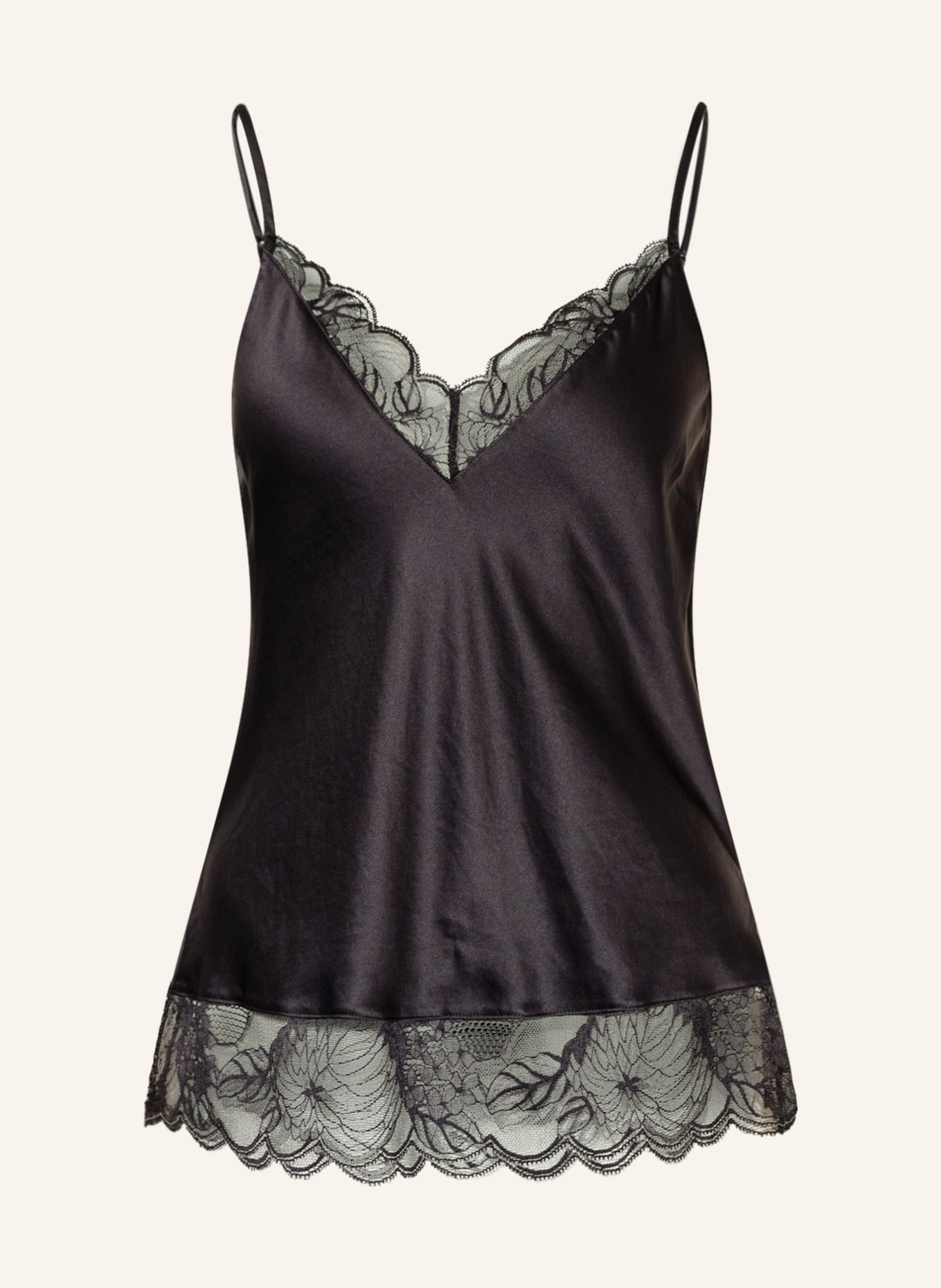 CHANTELLE Pajama top MIDNIGHT FLOWERS made of satin, Color: BLACK (Image 1)