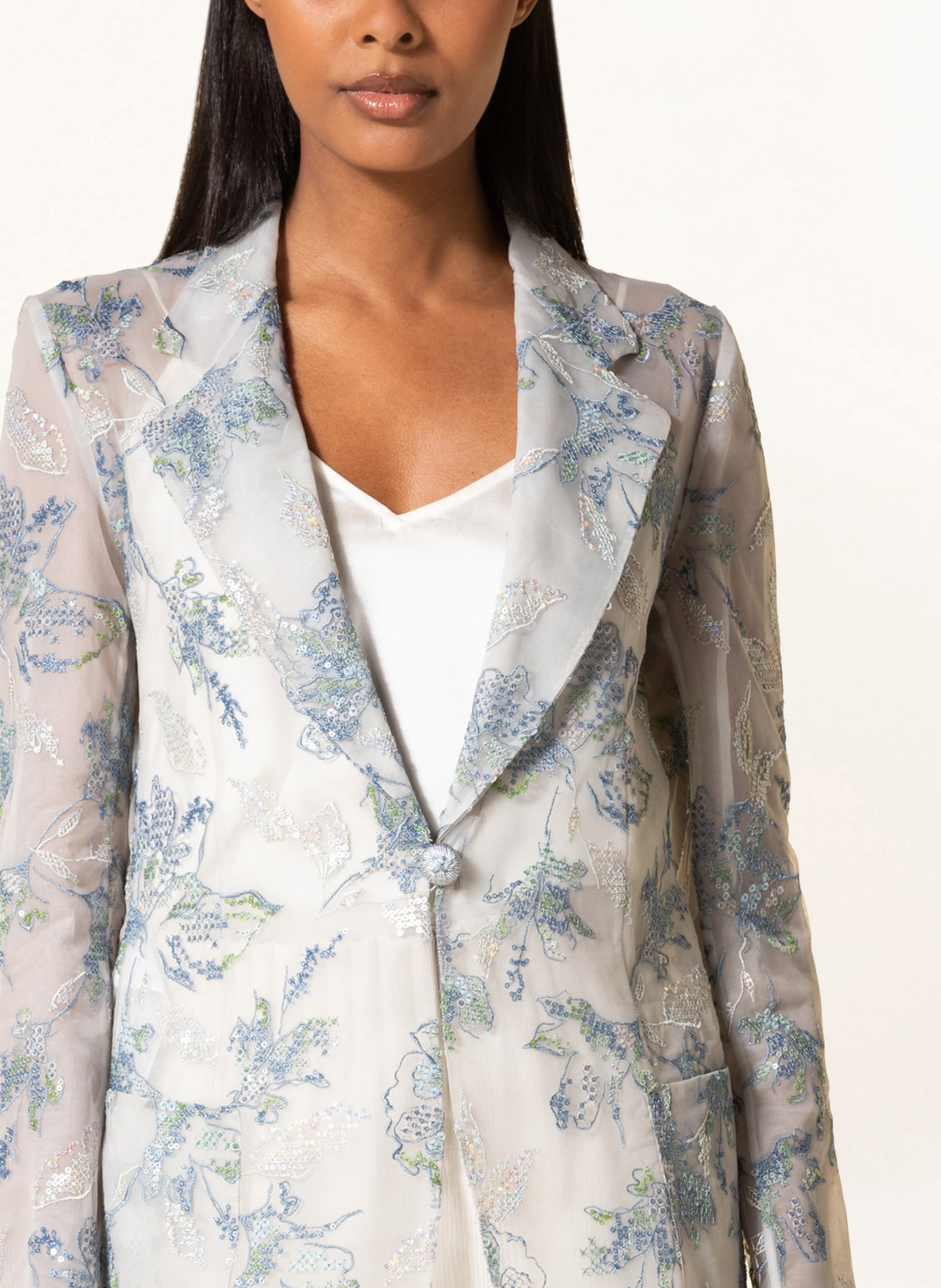 EMPORIO ARMANI Tulle blazer with sequins and embroidery, Color: GRAY/ BLUE/ LIGHT GREEN (Image 4)