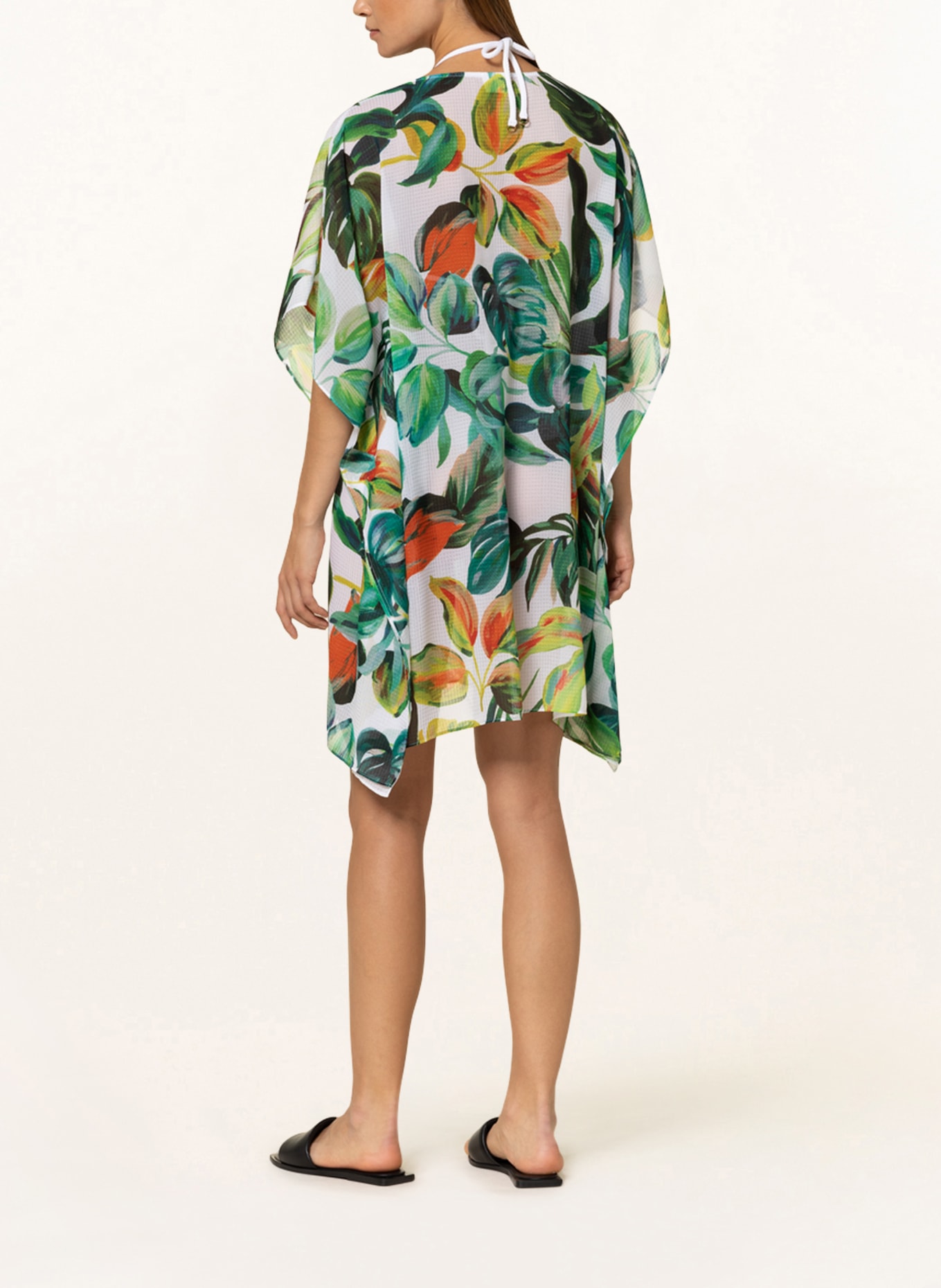 Charmline Sukienka letnia typu kaftan NATURE FEELINGS z rękawami 3/4 , Kolor: BIAŁY/ ZIELONY/ POMARAŃCZOWY (Obrazek 3)