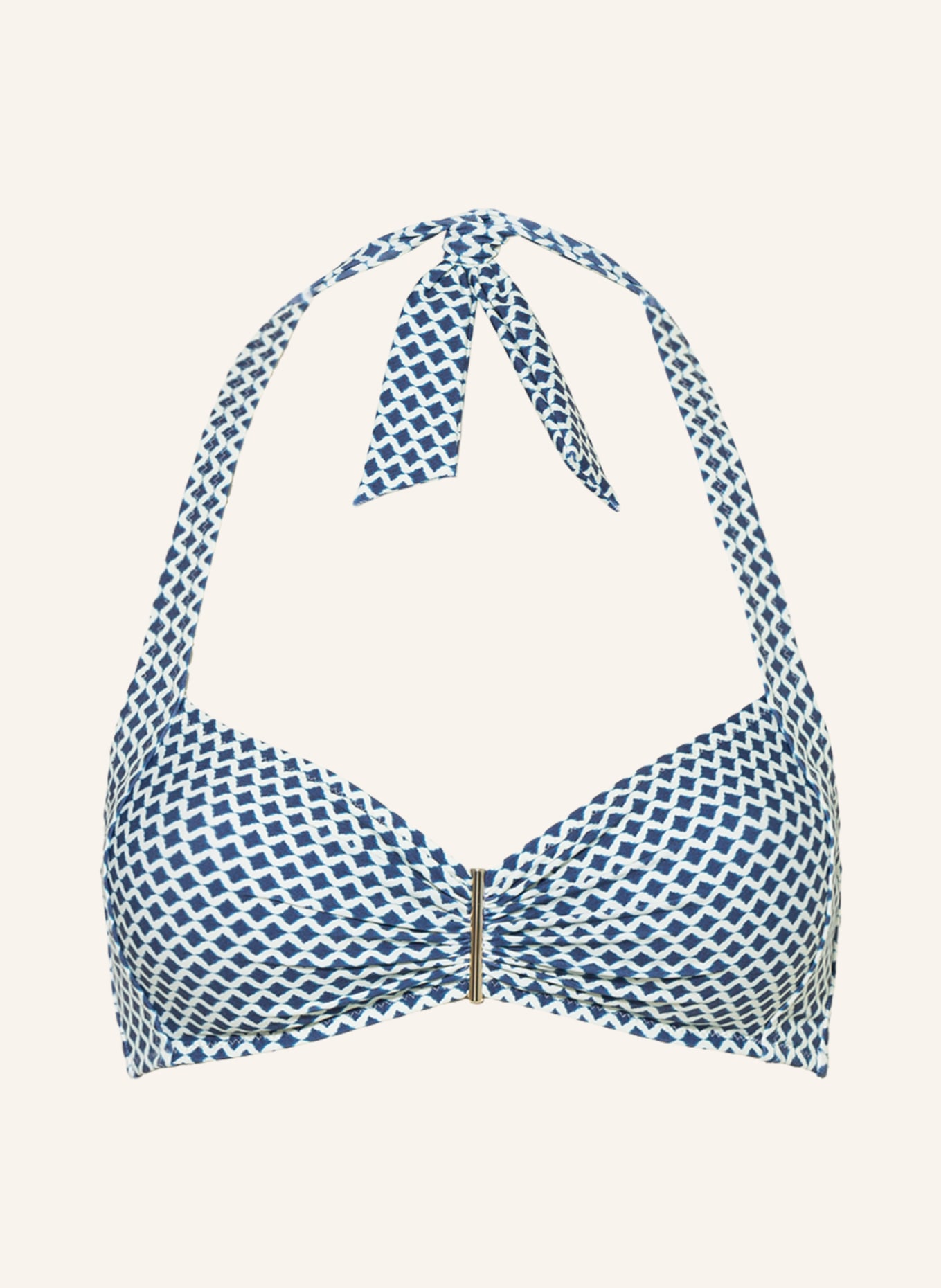 watercult Halter neck bikini top NAUTIC CALL, Color: DARK BLUE/ CREAM (Image 1)