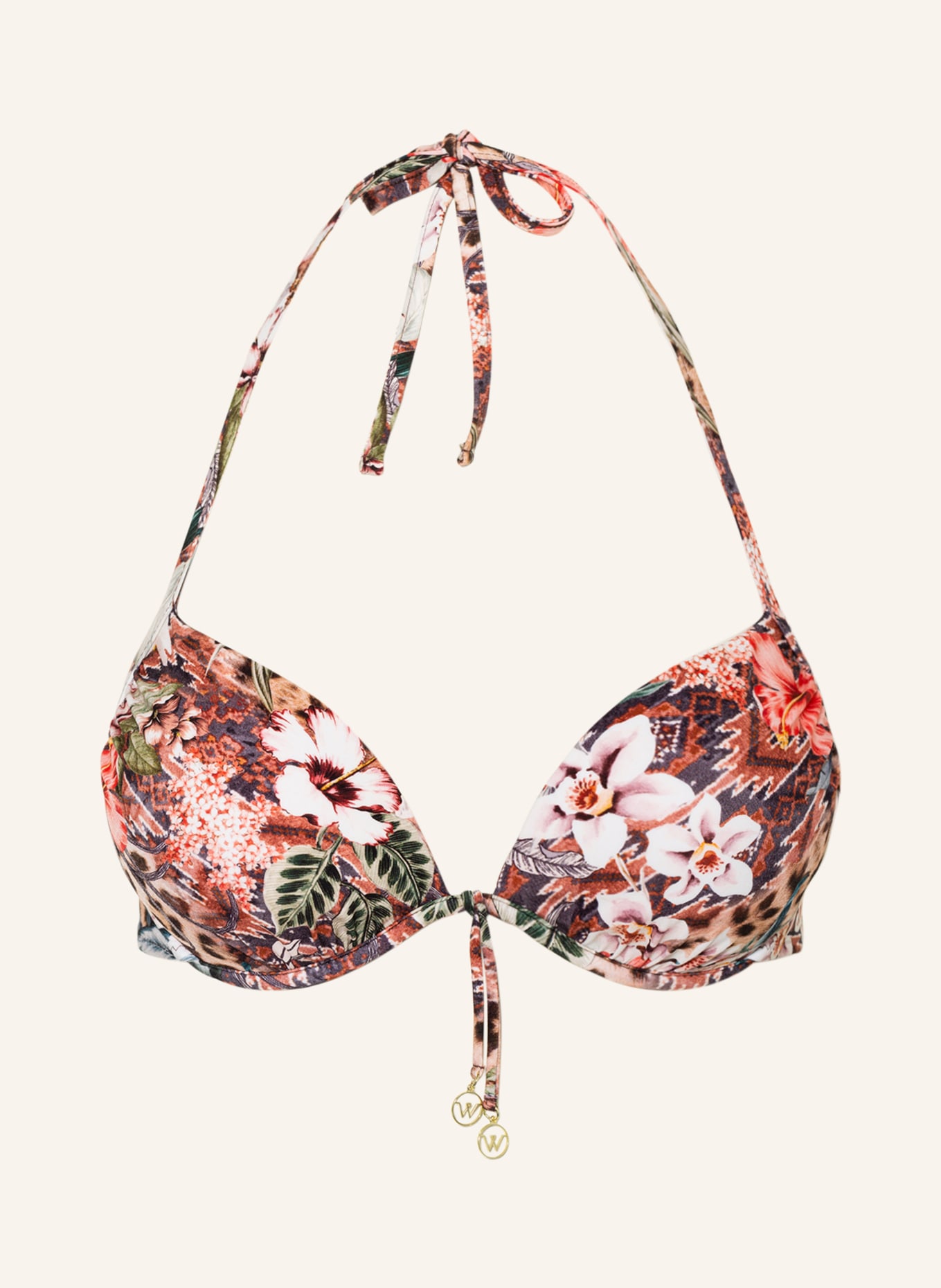 watercult Push-up bikini top LEO ALLURES, Color: WHITE/ RED/ BROWN (Image 1)