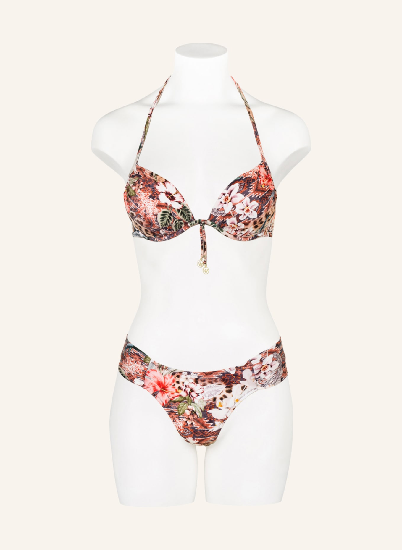 watercult Push-up bikini top LEO ALLURES, Color: WHITE/ RED/ BROWN (Image 2)