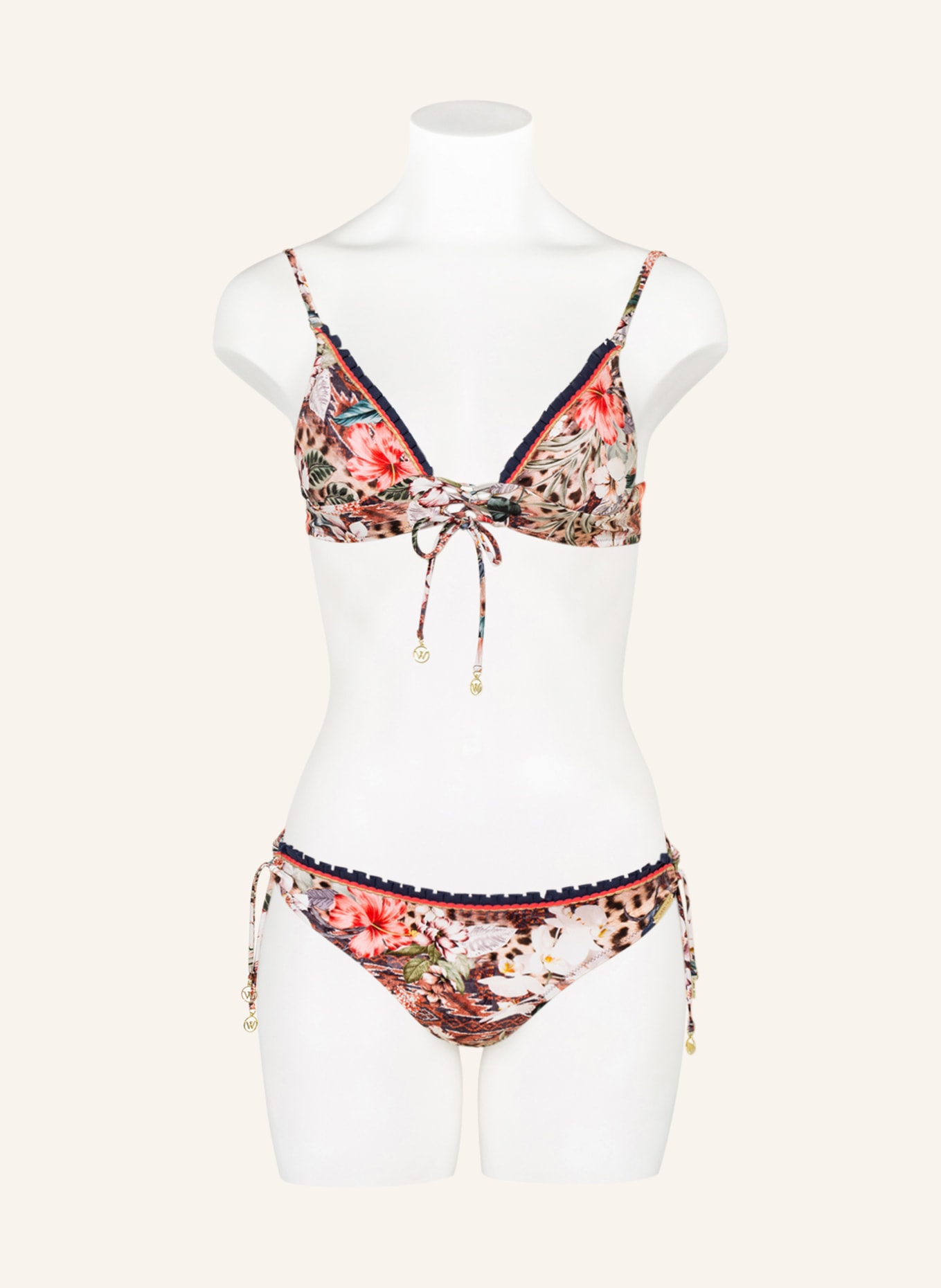 watercult Bralette bikini top LEO ALLURES, Color: WHITE/ RED/ BROWN (Image 2)