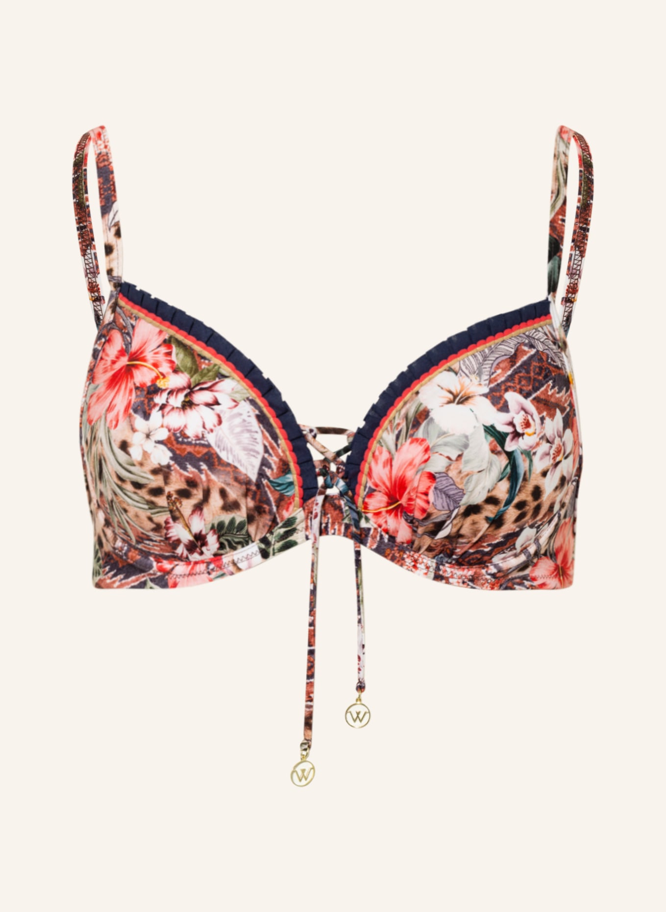 watercult Underwired bikini top LEO ALLURES, Color: WHITE/ RED/ LIGHT BROWN (Image 1)