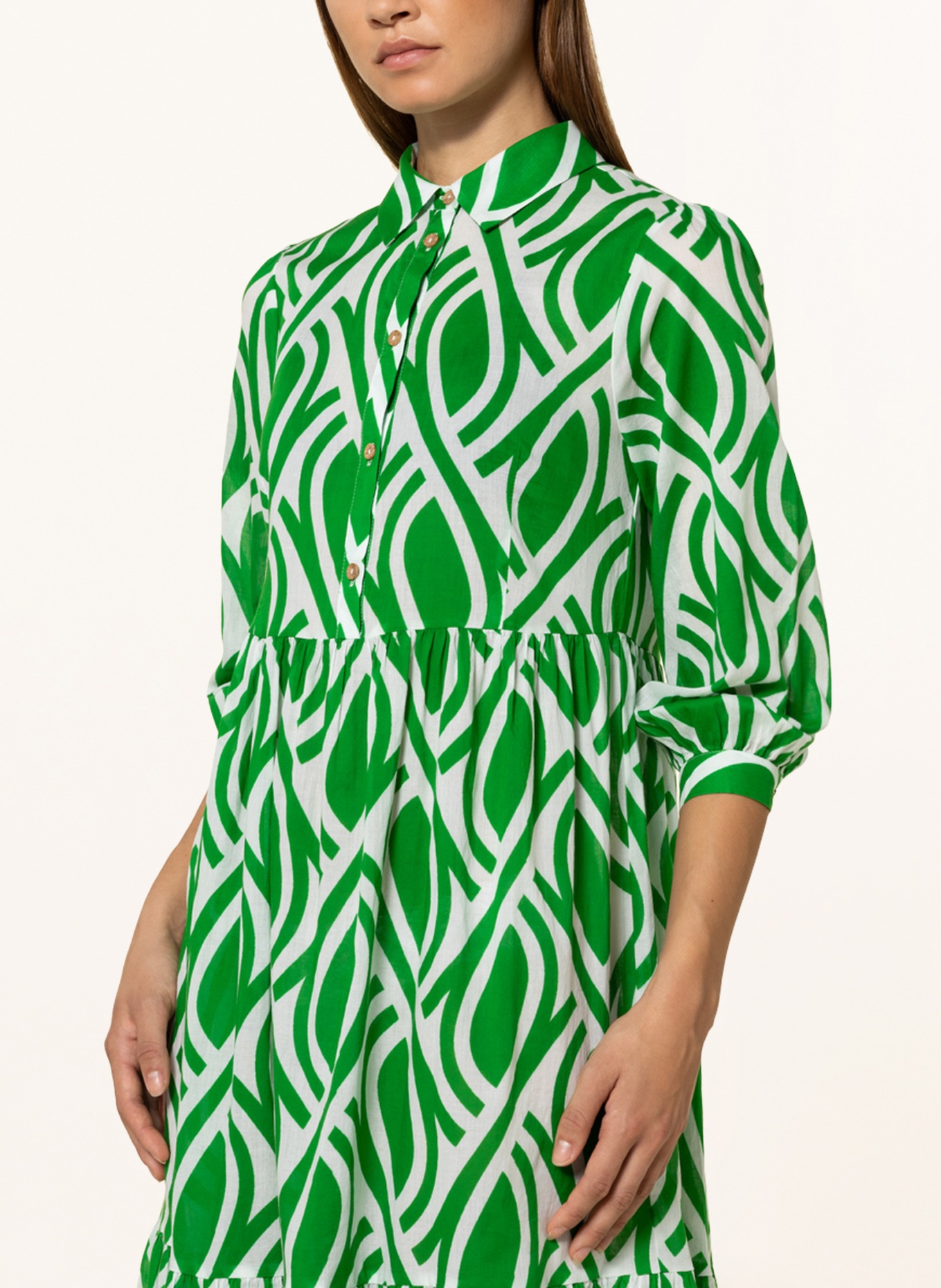 watercult Beach dress BAMBOO SOLIDS with 3/4 sleeves, Color: WHITE/ GREEN (Image 4)