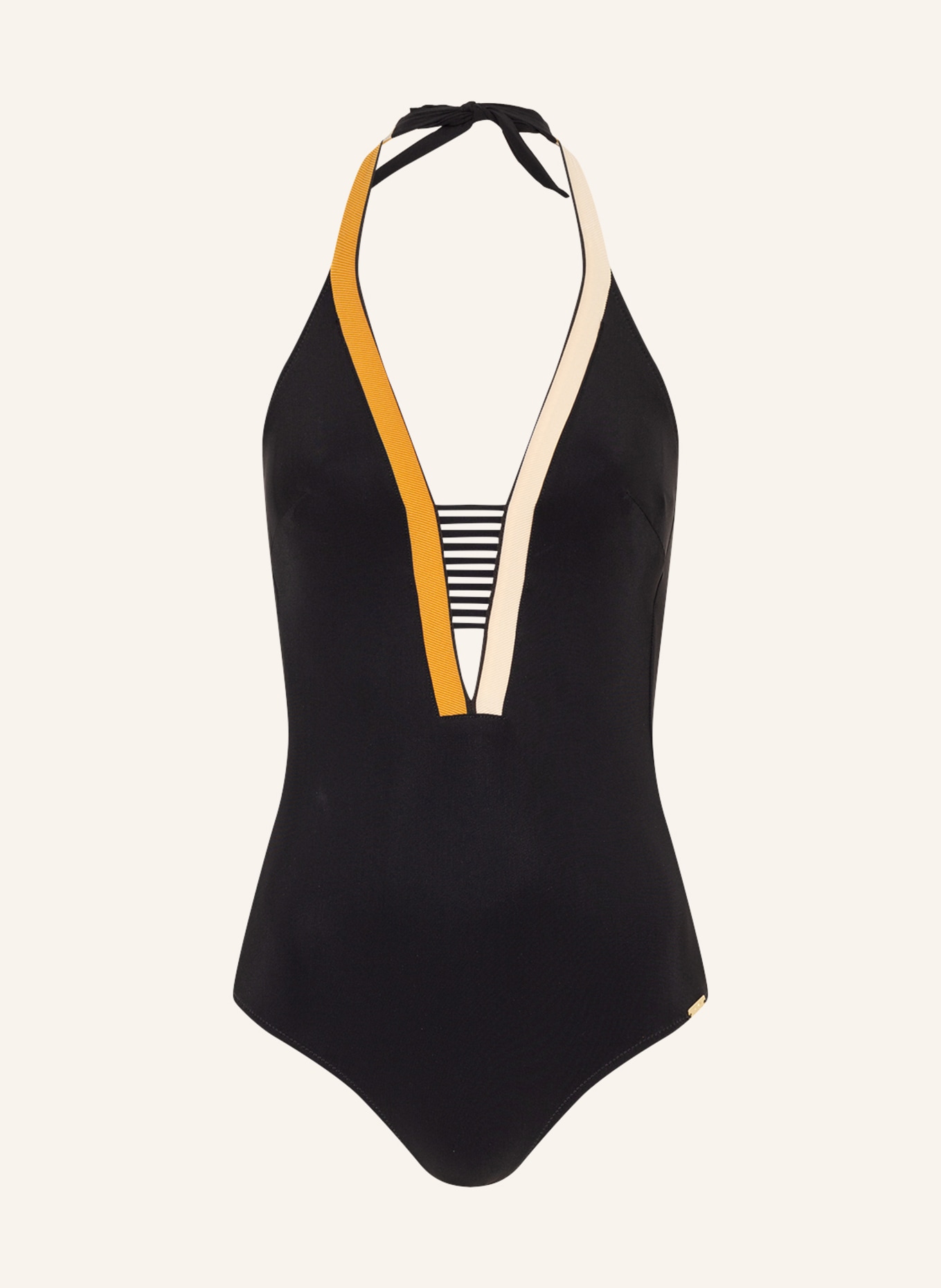 MARYAN MEHLHORN Halter neck swimsuit ANTAGONIST, Color: BLACK/ BEIGE/ CREAM (Image 1)
