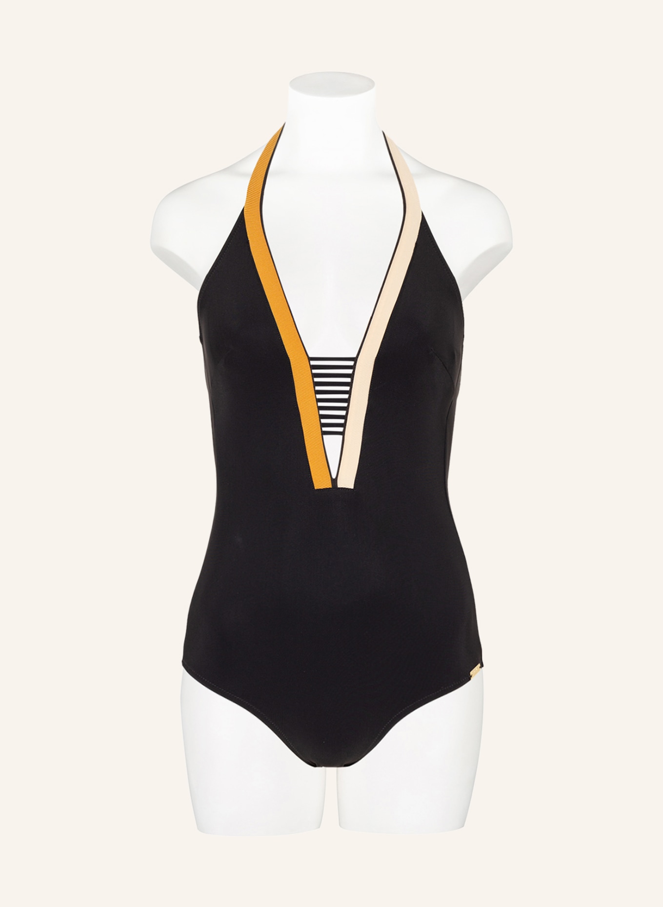 MARYAN MEHLHORN Halter neck swimsuit ANTAGONIST, Color: BLACK/ BEIGE/ CREAM (Image 2)