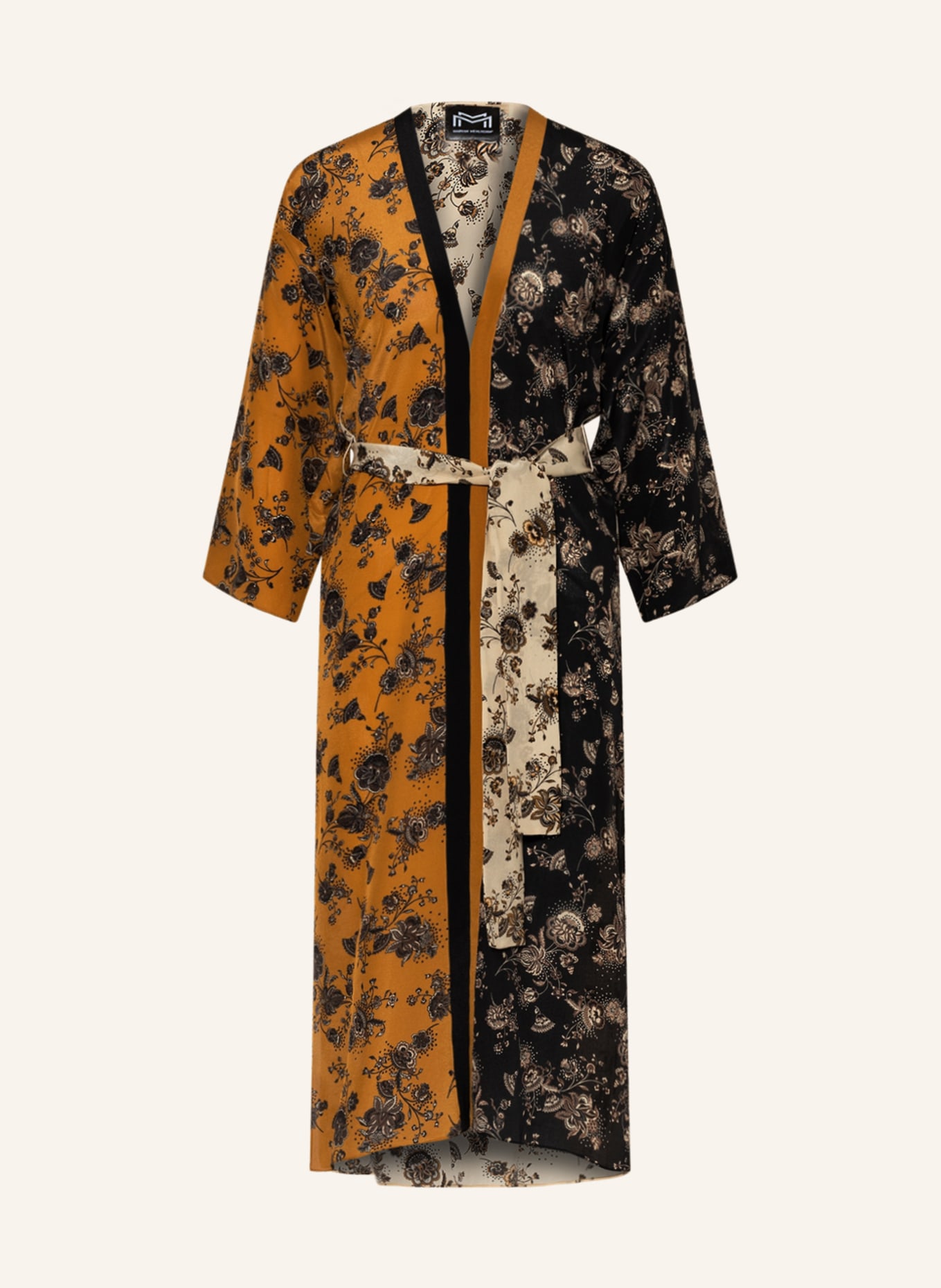 MARYAN MEHLHORN Beach dress ANTAGONIST made of silk with 3/4 sleeves, Color: CREAM/ DARK ORANGE/ BLACK (Image 1)