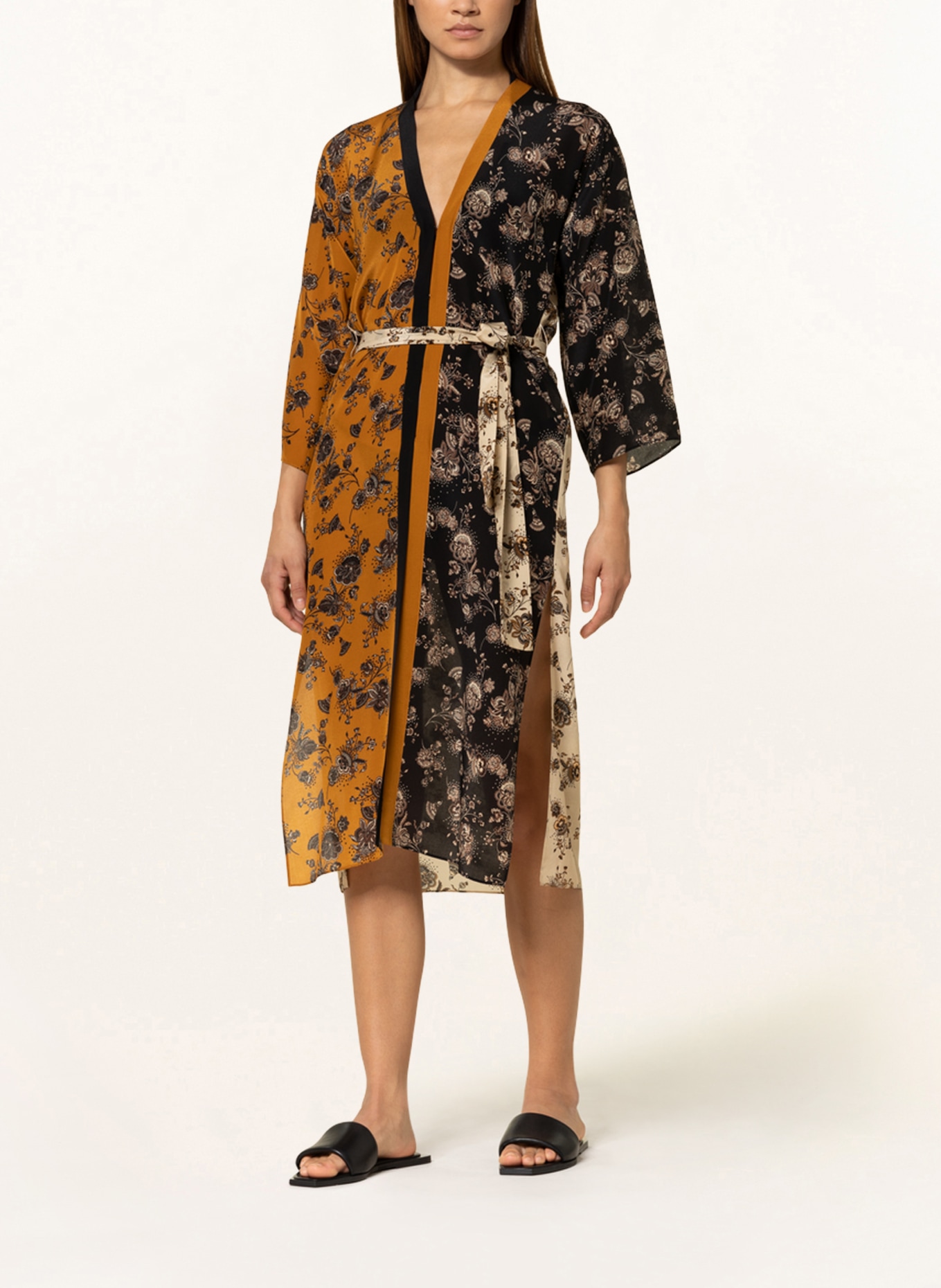 MARYAN MEHLHORN Beach dress ANTAGONIST made of silk with 3/4 sleeves, Color: CREAM/ DARK ORANGE/ BLACK (Image 2)