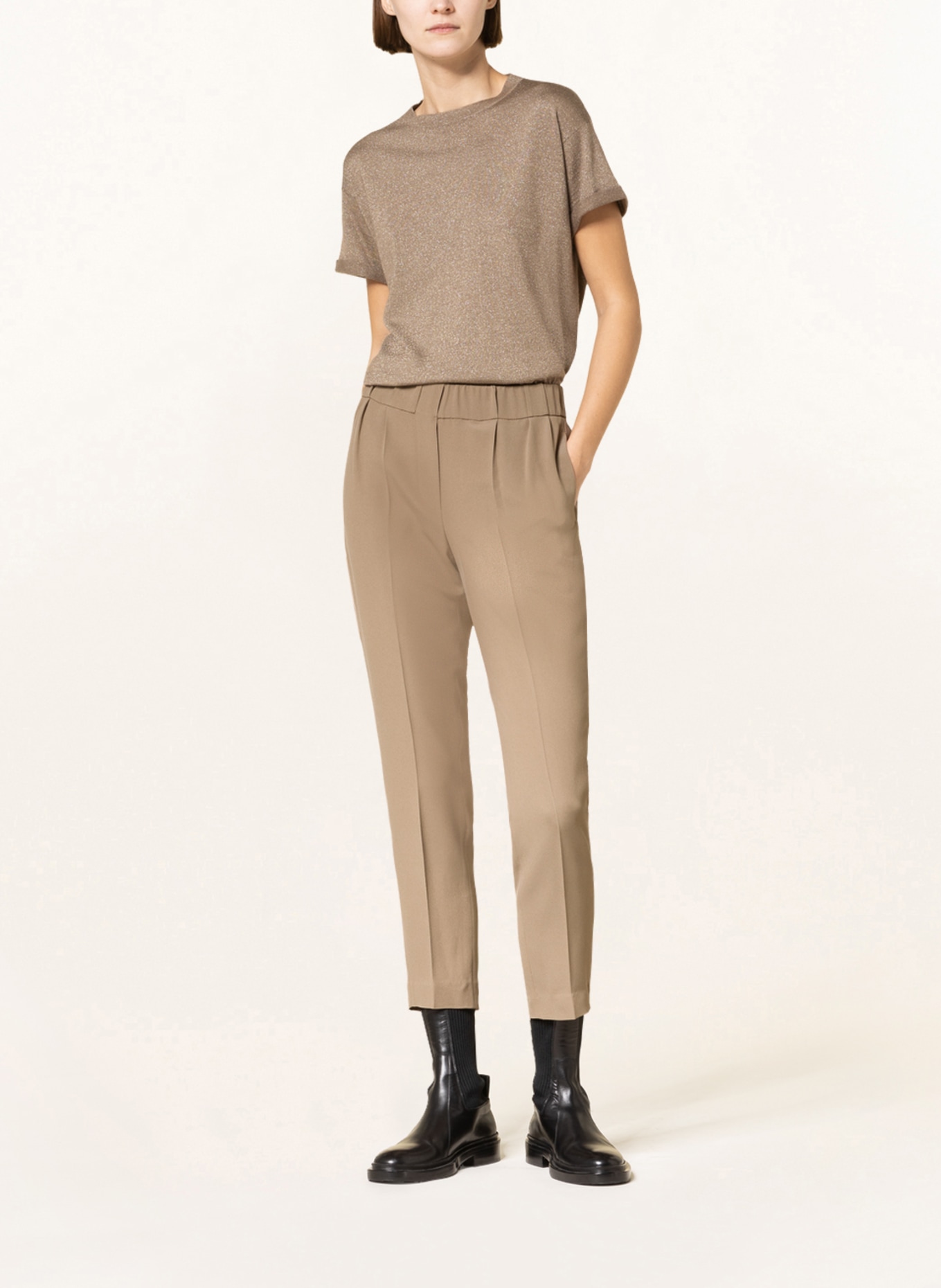 BRUNELLO CUCINELLI 7/8 trousers with silk, Color: BEIGE (Image 2)