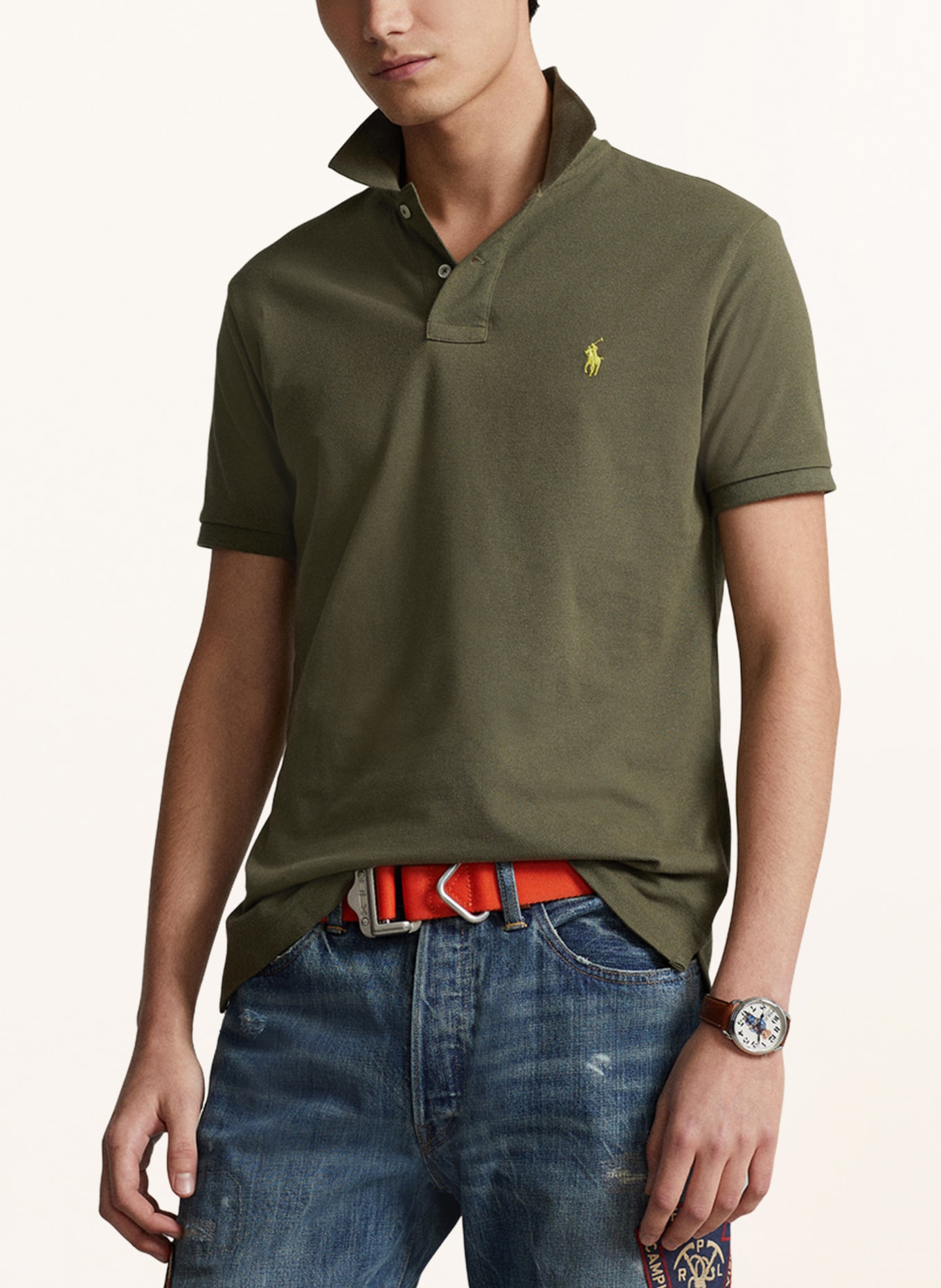 POLO RALPH LAUREN Piqué polo shirt custom slim fit , Color: OLIVE (Image 4)