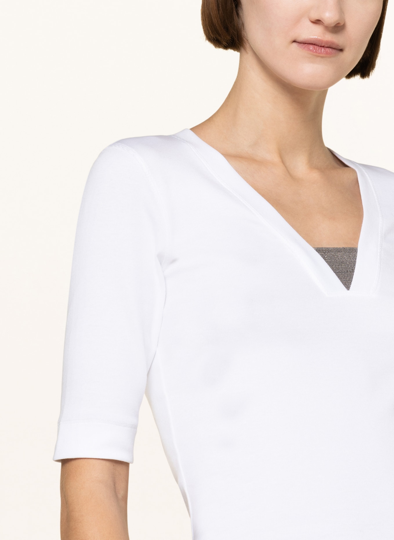 BRUNELLO CUCINELLI T-shirt with decorative gem trim, Color: WHITE (Image 4)