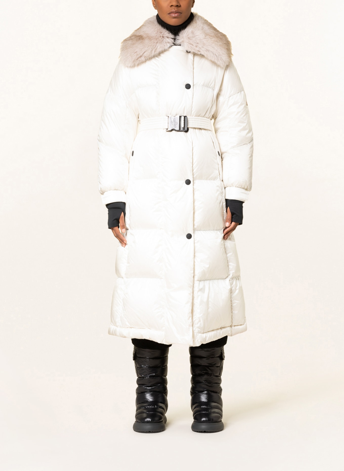 MONCLER GRENOBLE Péřový kabát CHAMOILLE s umělou kožešinou, Barva: KRÉMOVÁ (Obrázek 2)