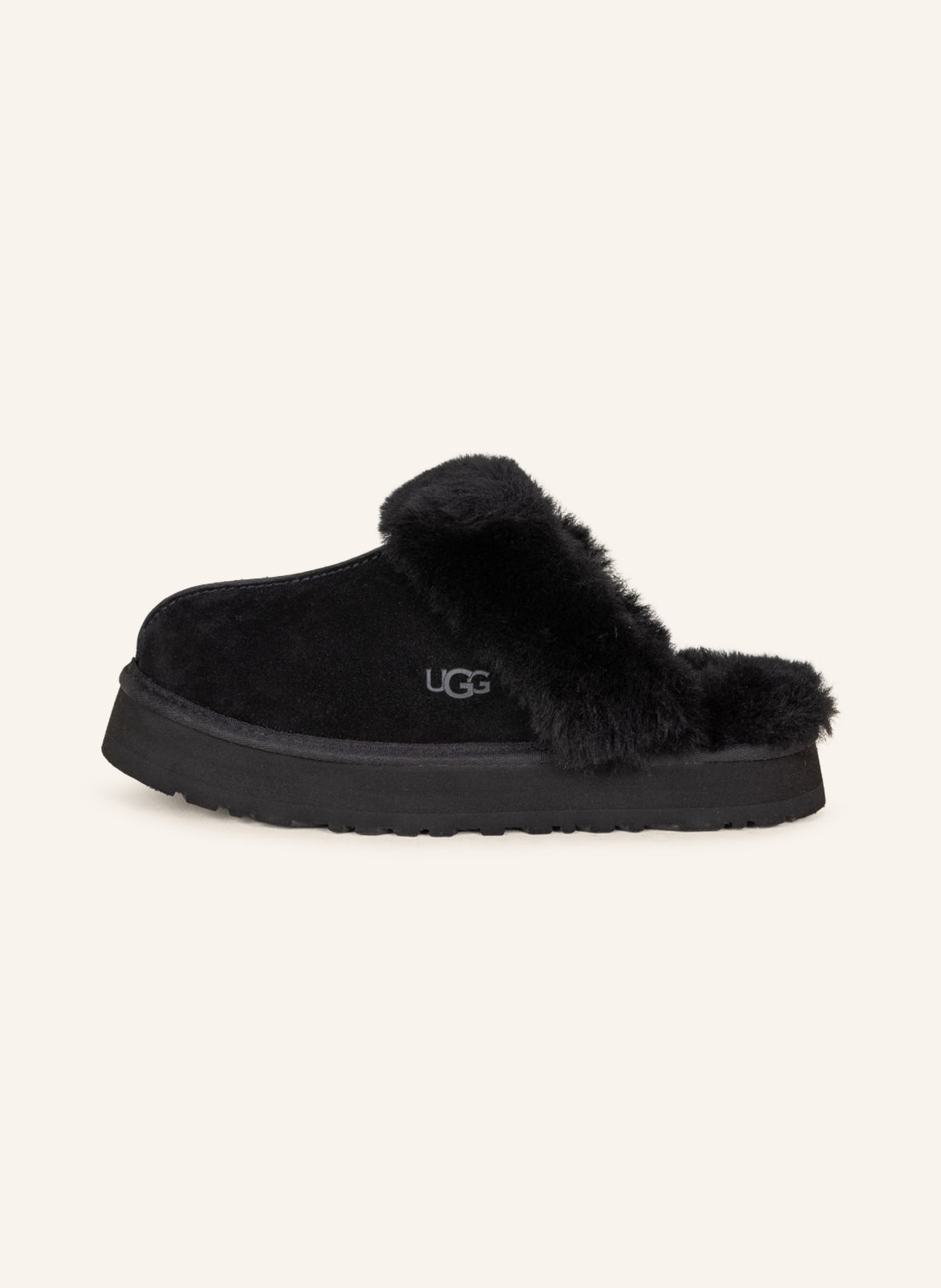 UGG Hausschuhe DISQUETTE mit Echtfell: SCHWARZ