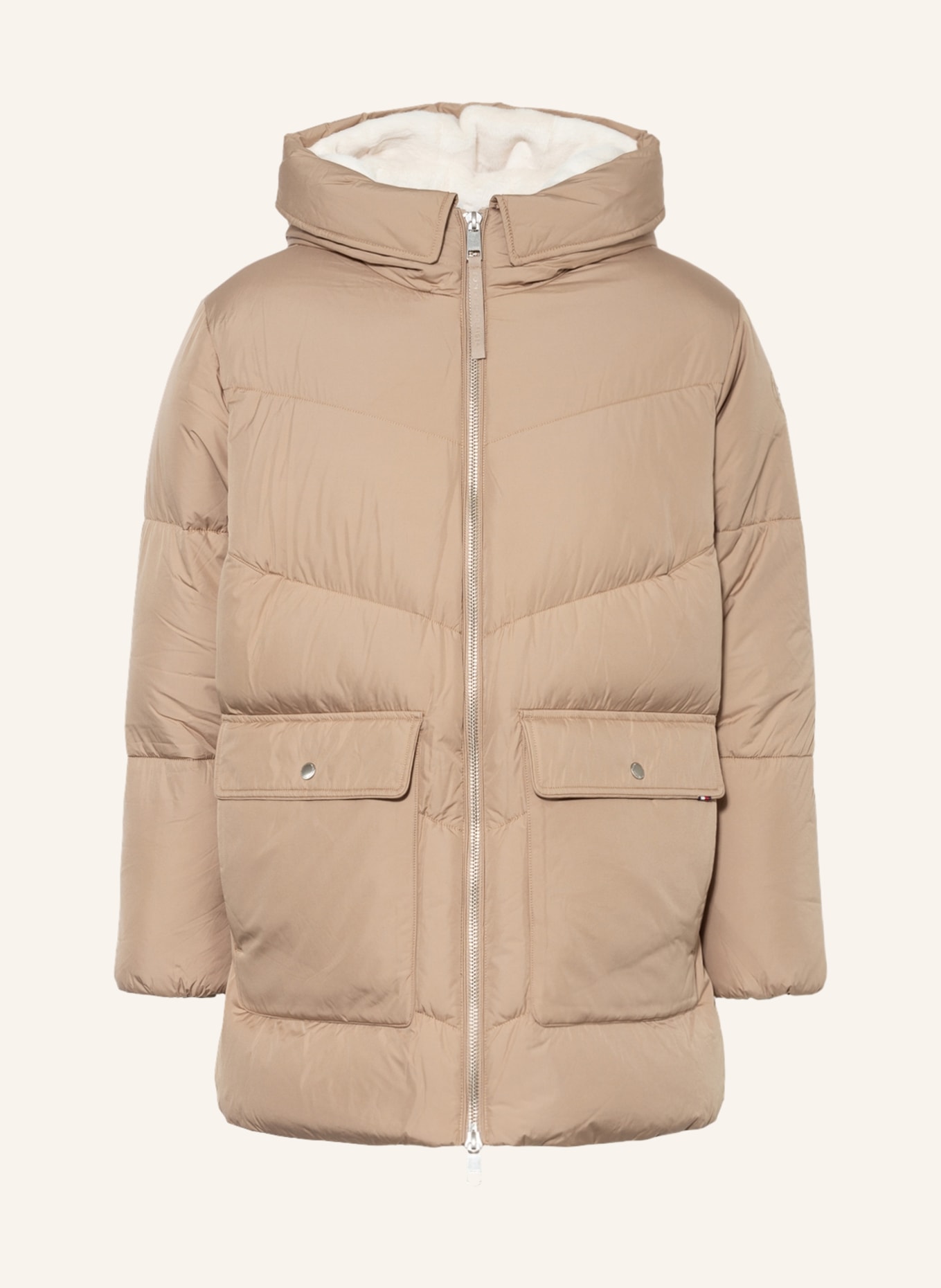 TOMMY HILFIGER Quilted jacket with faux fur, Color: BEIGE (Image 1)