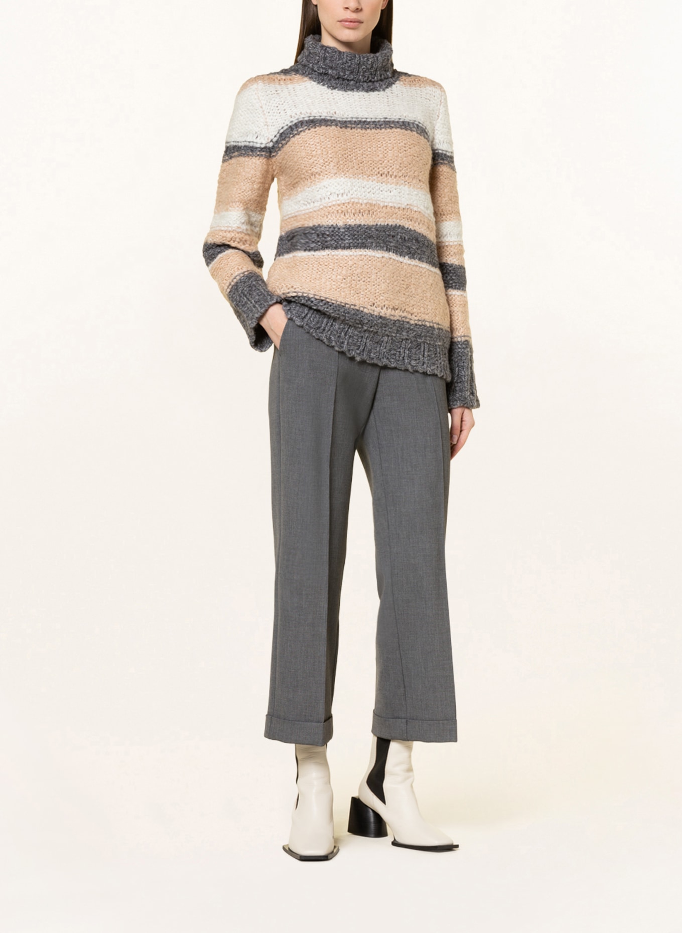 SLY 010 Sweater with mohair , Color: WHITE/ GRAY/ BEIGE (Image 2)