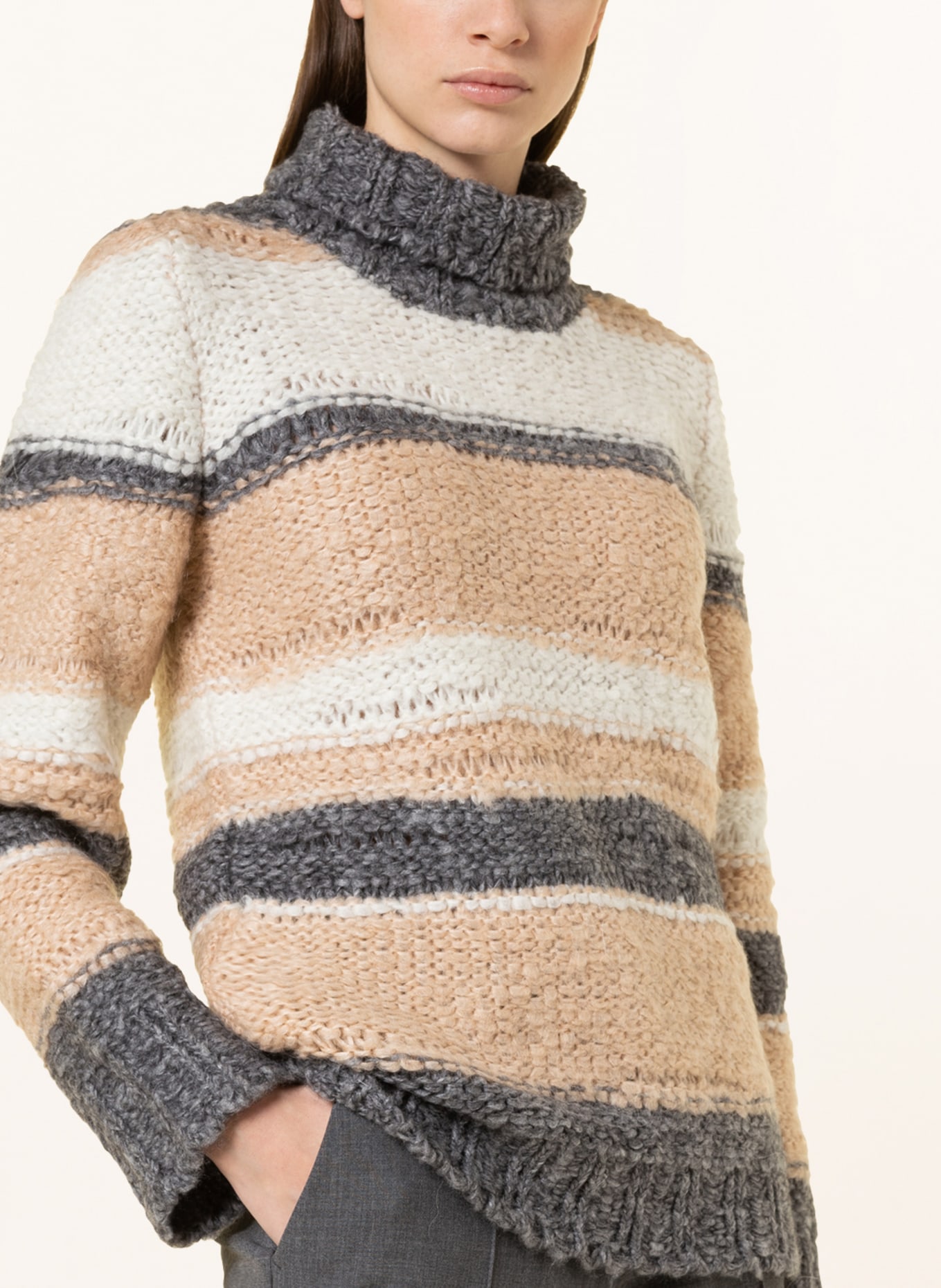 SLY 010 Sweater with mohair , Color: WHITE/ GRAY/ BEIGE (Image 4)