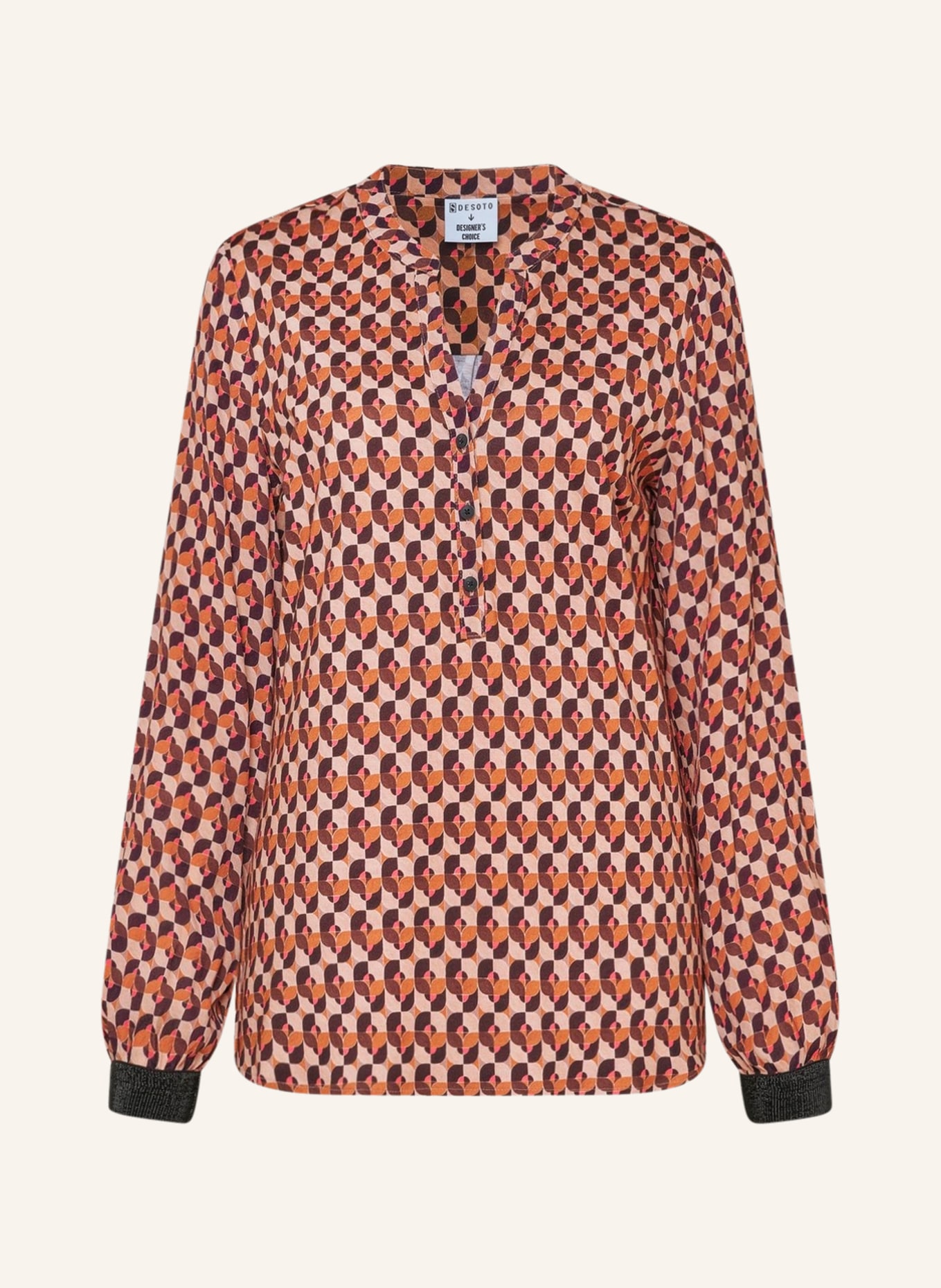 DESOTO Shirt blouse ELEA in mixed materials, Color: COGNAC/ SALMON/ DARK BROWN (Image 1)