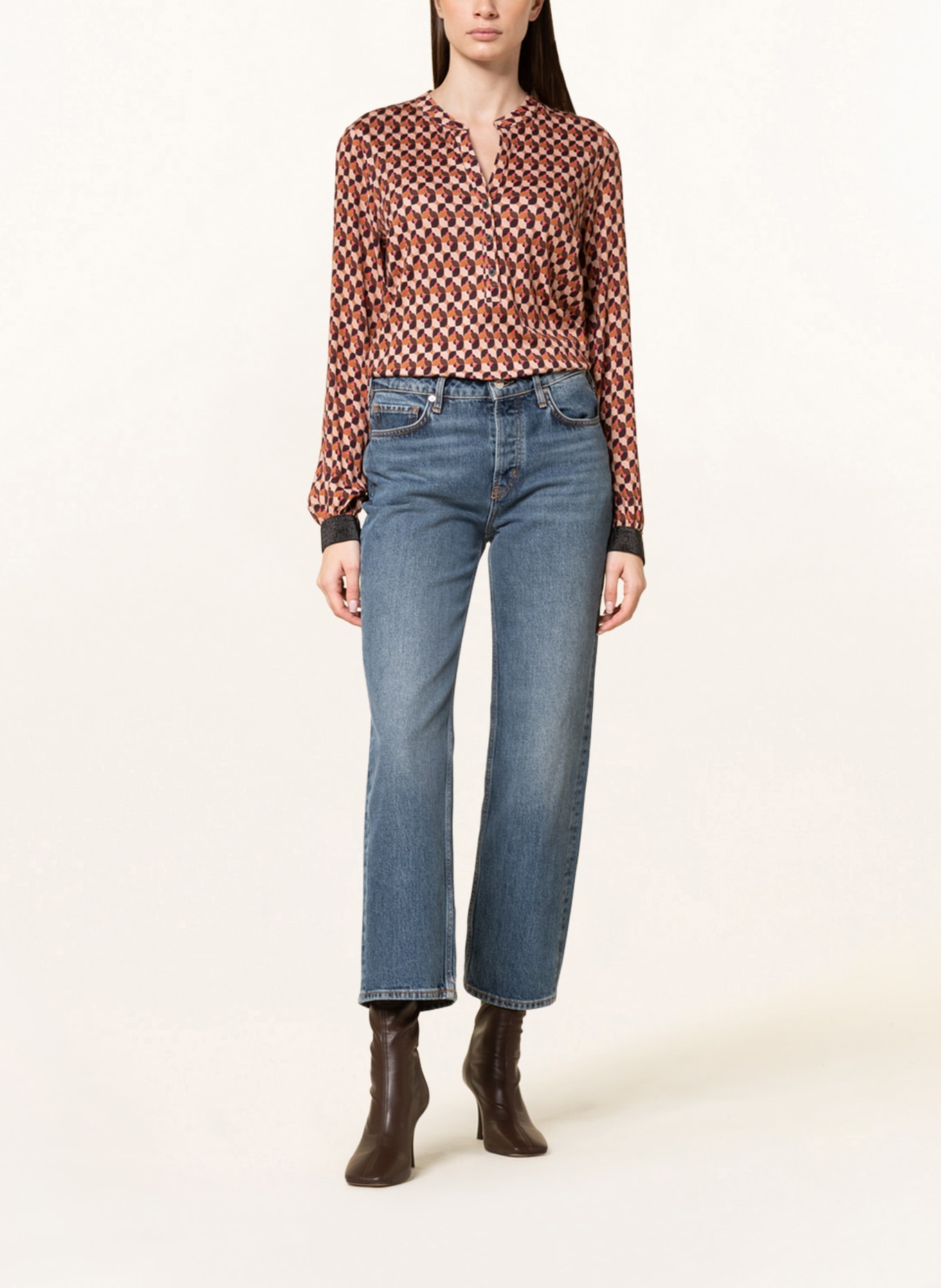 DESOTO Shirt blouse ELEA in mixed materials, Color: COGNAC/ SALMON/ DARK BROWN (Image 2)