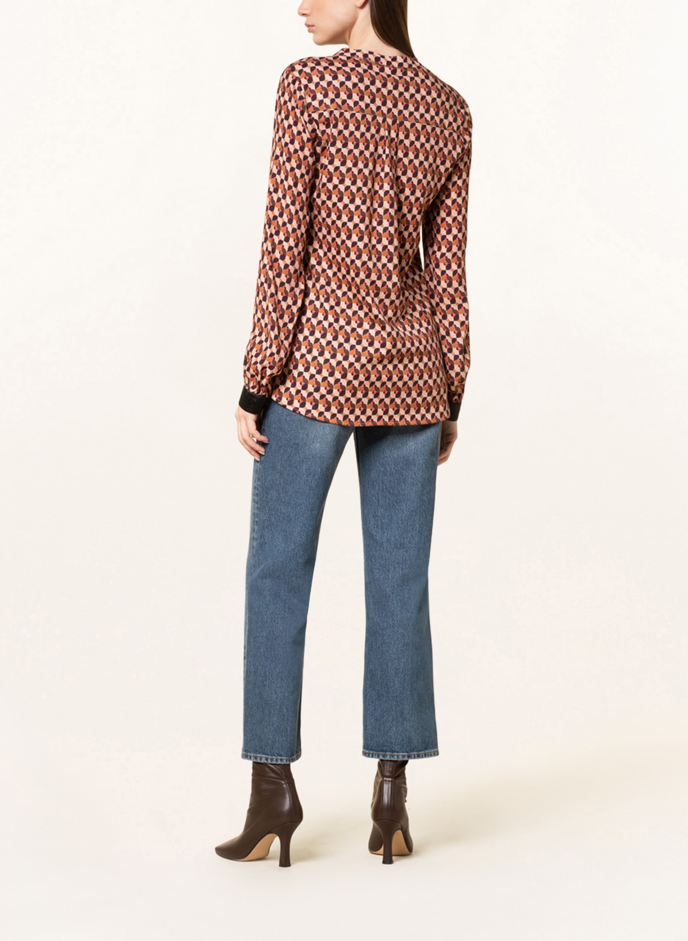 DESOTO Shirt blouse ELEA in mixed materials, Color: COGNAC/ SALMON/ DARK BROWN (Image 3)