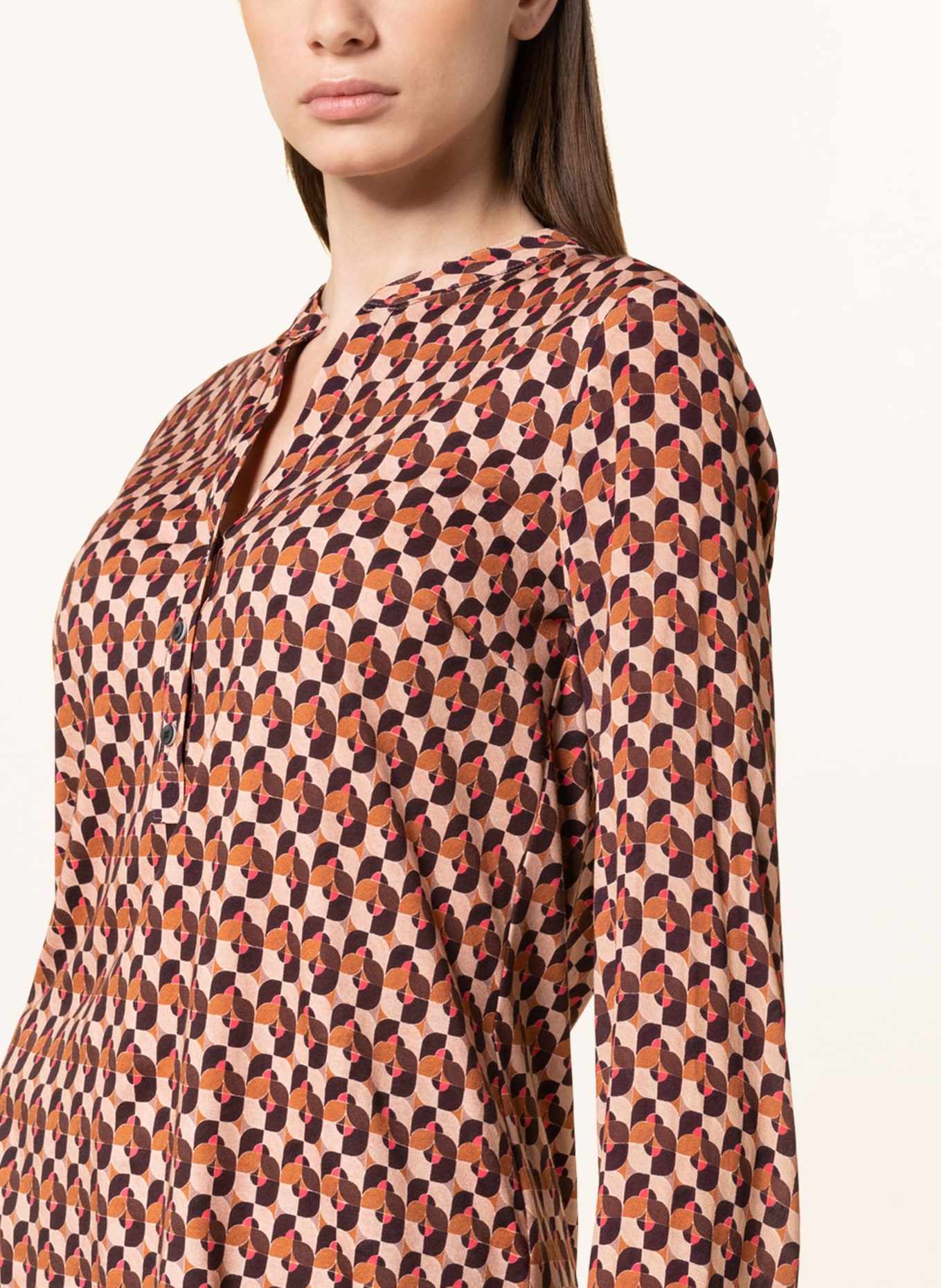 DESOTO Shirt blouse ELEA in mixed materials, Color: COGNAC/ SALMON/ DARK BROWN (Image 4)