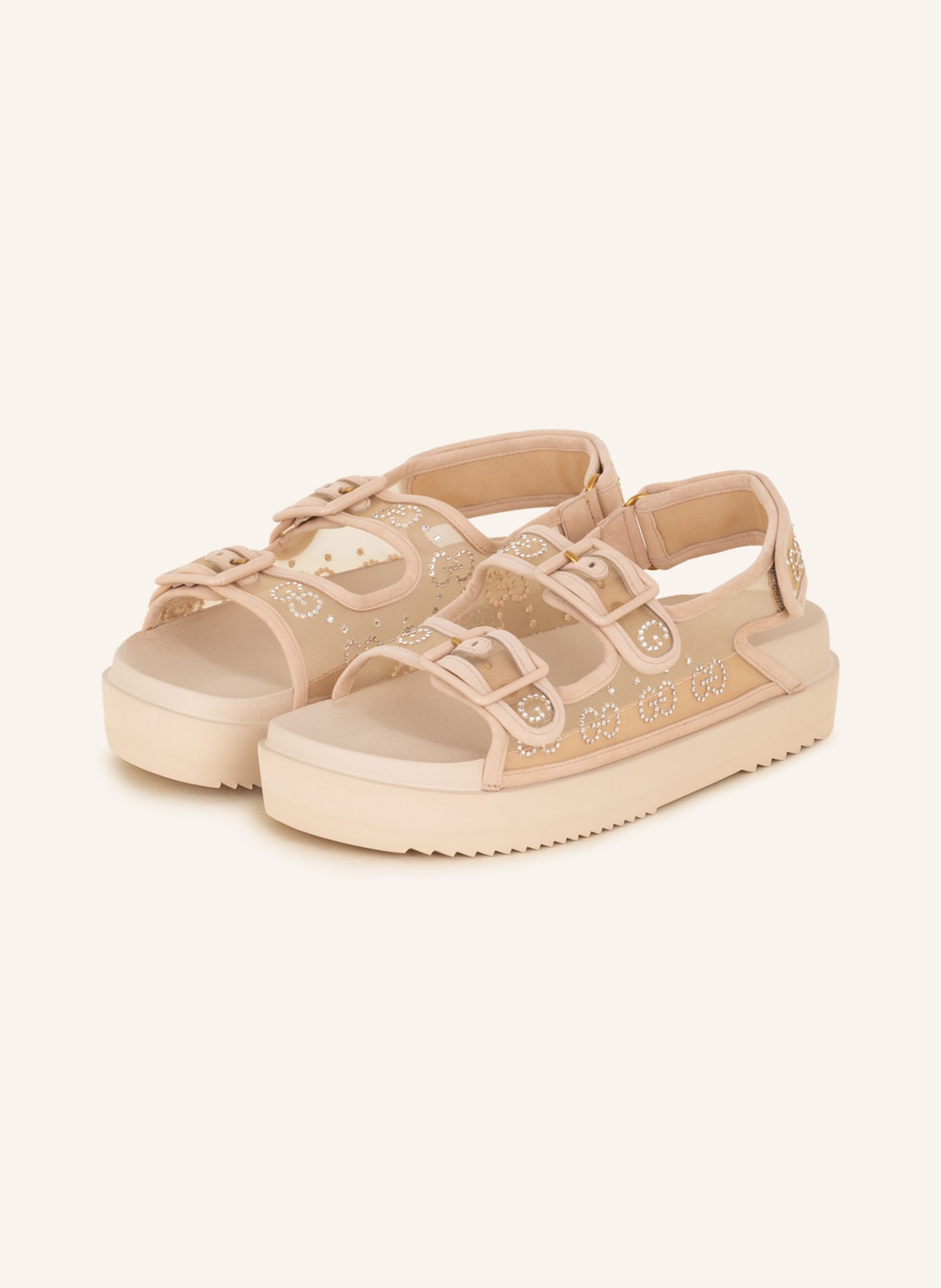 GUCCI Platform sandals with decorative gems, Color: 9960 LT POWDER/SKIN ROSE (Image 1)