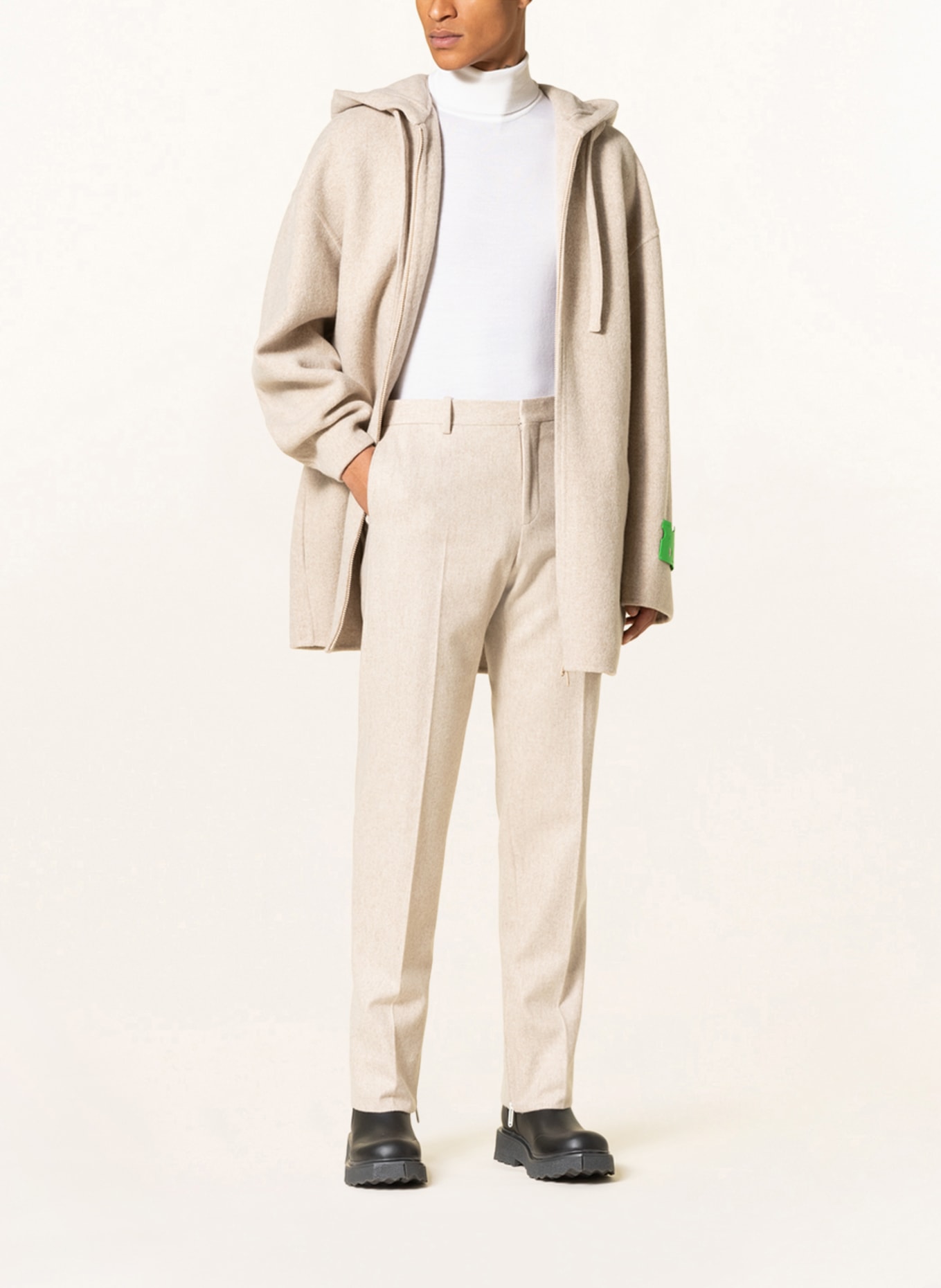 Off-White Spodnie garniturowe slim fit, Kolor: KREMOWY (Obrazek 2)