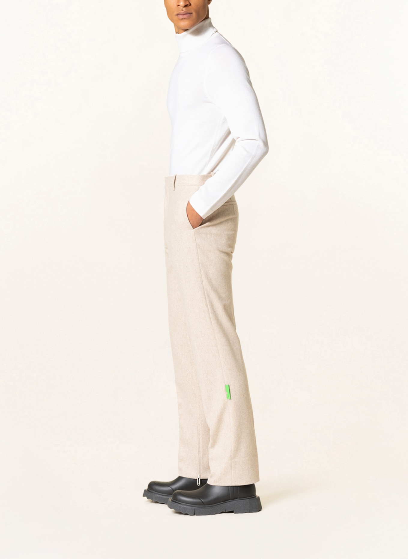 Off-White Spodnie garniturowe slim fit, Kolor: KREMOWY (Obrazek 4)